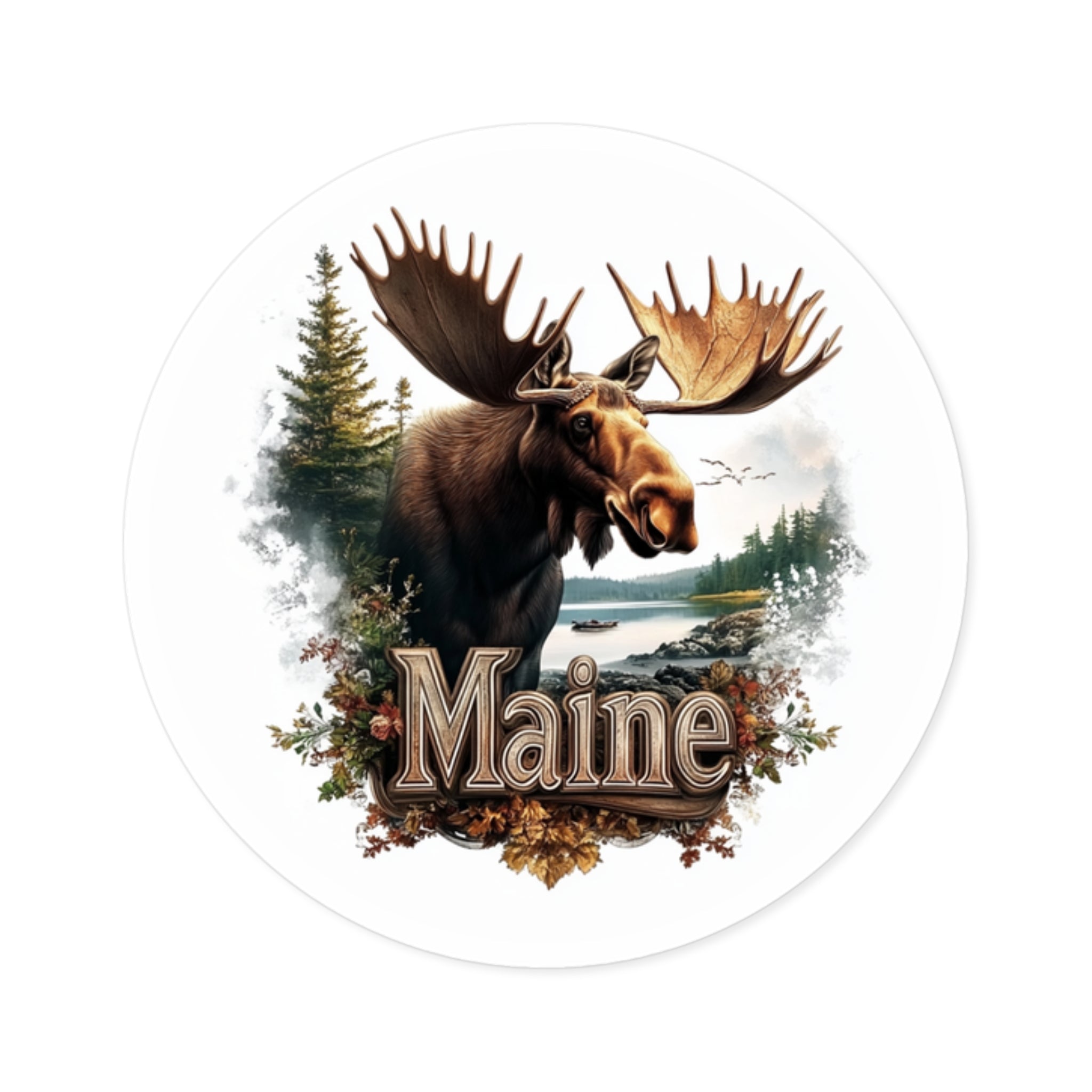 Maine Moose Head Sticker, Nature Art, Rustic State Design, Wildlife Theme