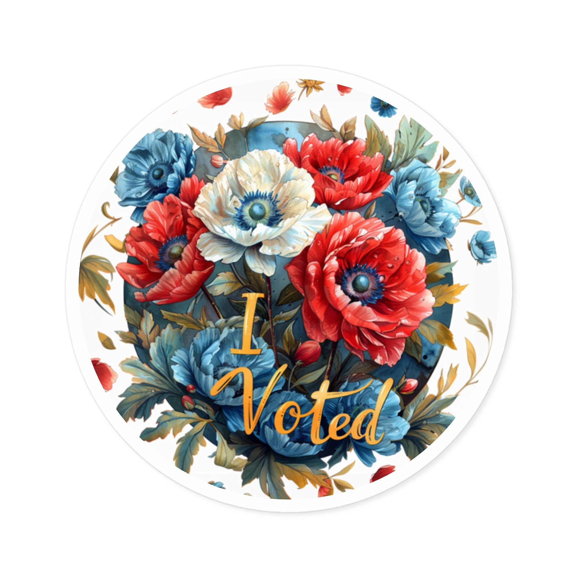 I Voted Floral Sticker, Patriotic Flowers Art, Red White Blue Design, Pride Gift