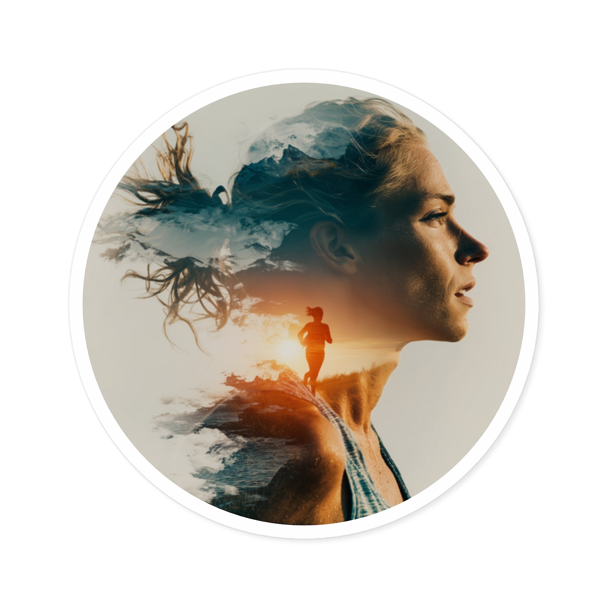 Run Free Sticker, Motivational Runner Art, Double Exposure Design, Athletic Inspiration