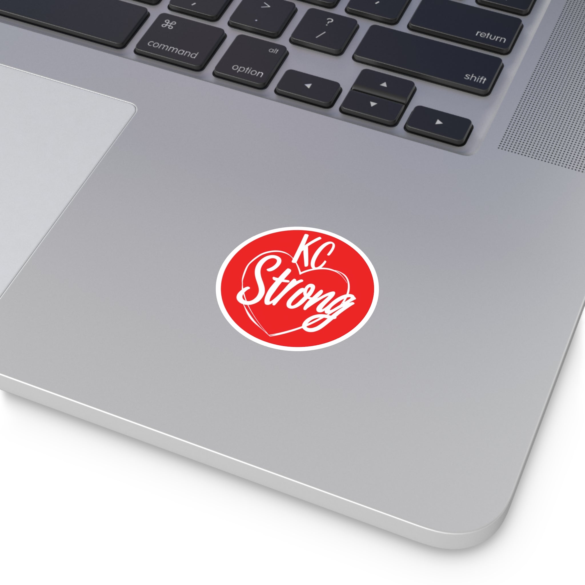 KC Strong Sticker, Red Heart Design, Bold Typography, Supportive Message