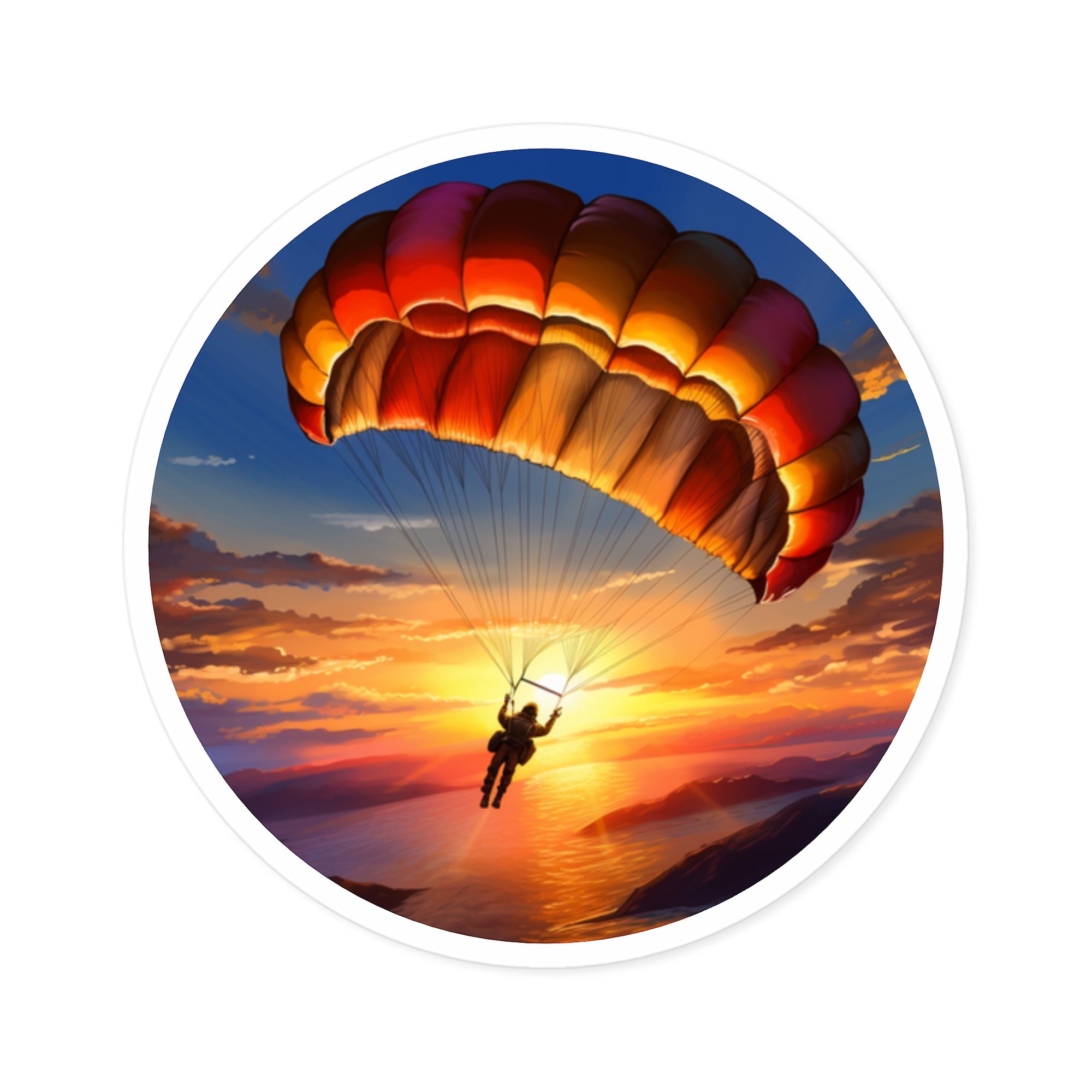 Sunset Parachute Sticker, Adventure Art Style, Travel Gift