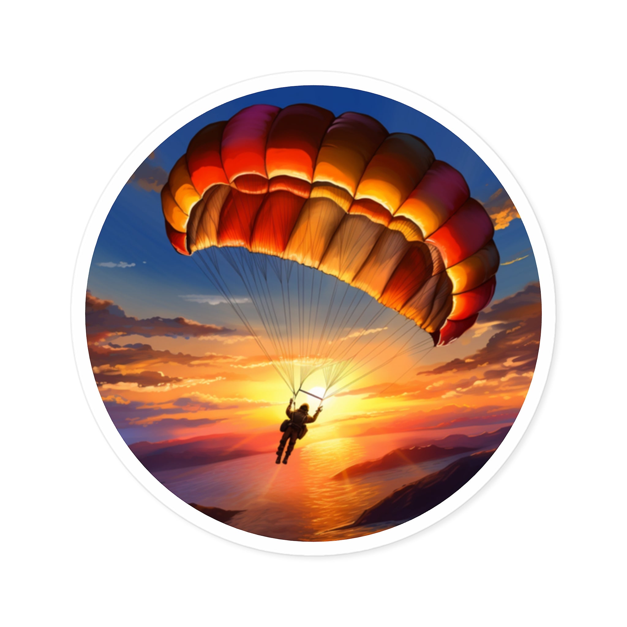 Sunset Parachute Sticker, Adventure Art Style, Travel Gift