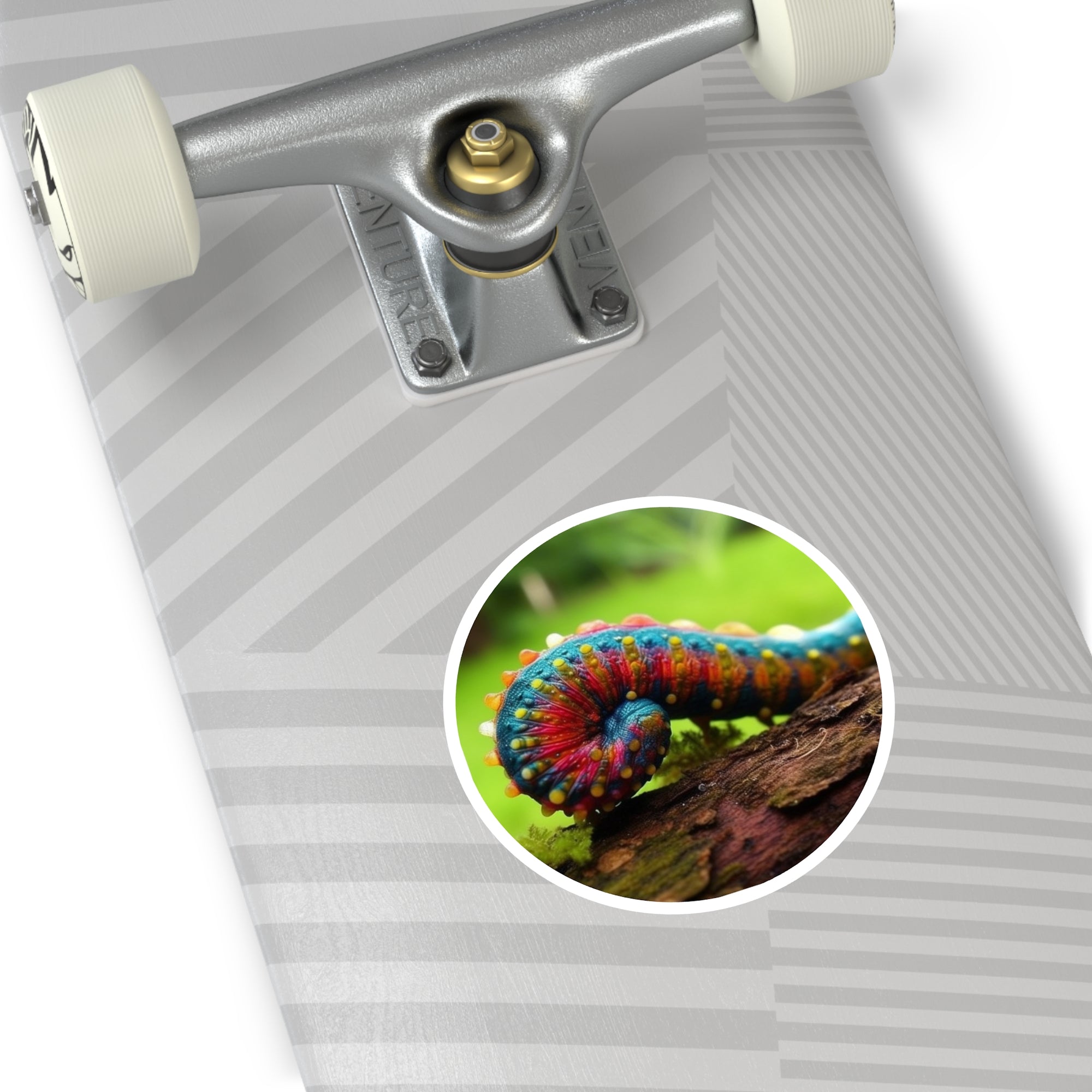 Multicolored Caterpillar, Vivid Macro Art Sticker, Nature Detail, Surreal Colors