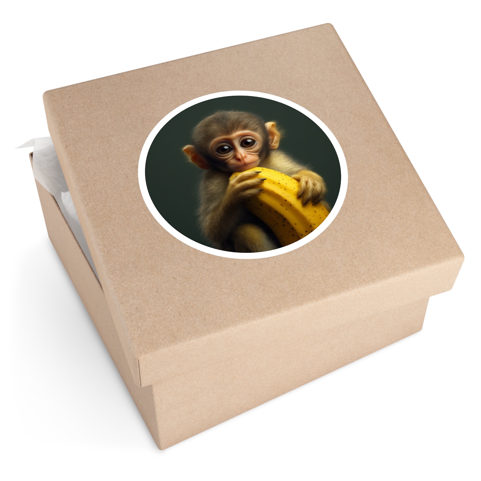 Baby Monkey with Banana, Cute Animal Sticker, Laptop Decal, Funny Gift