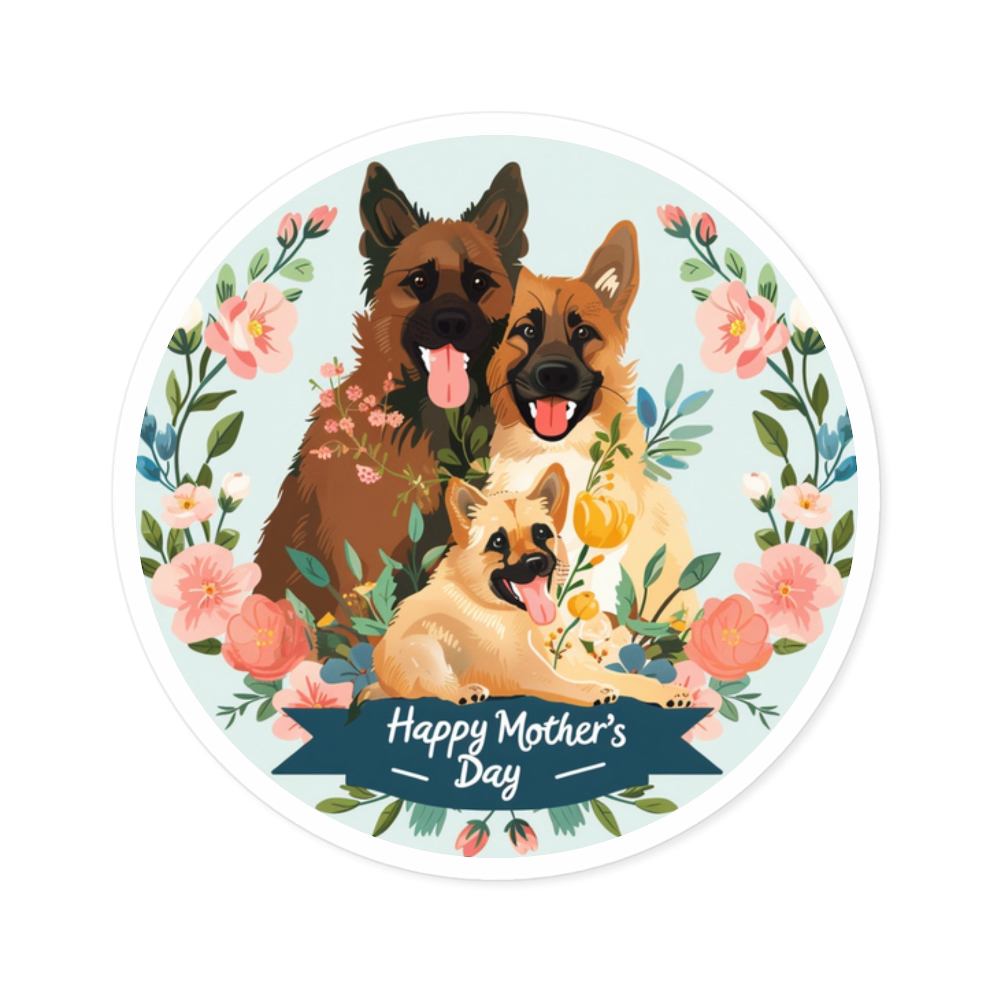 Happy Mother’s Day Sticker, Dog Family Art, Floral Circle Design, Cute Gift