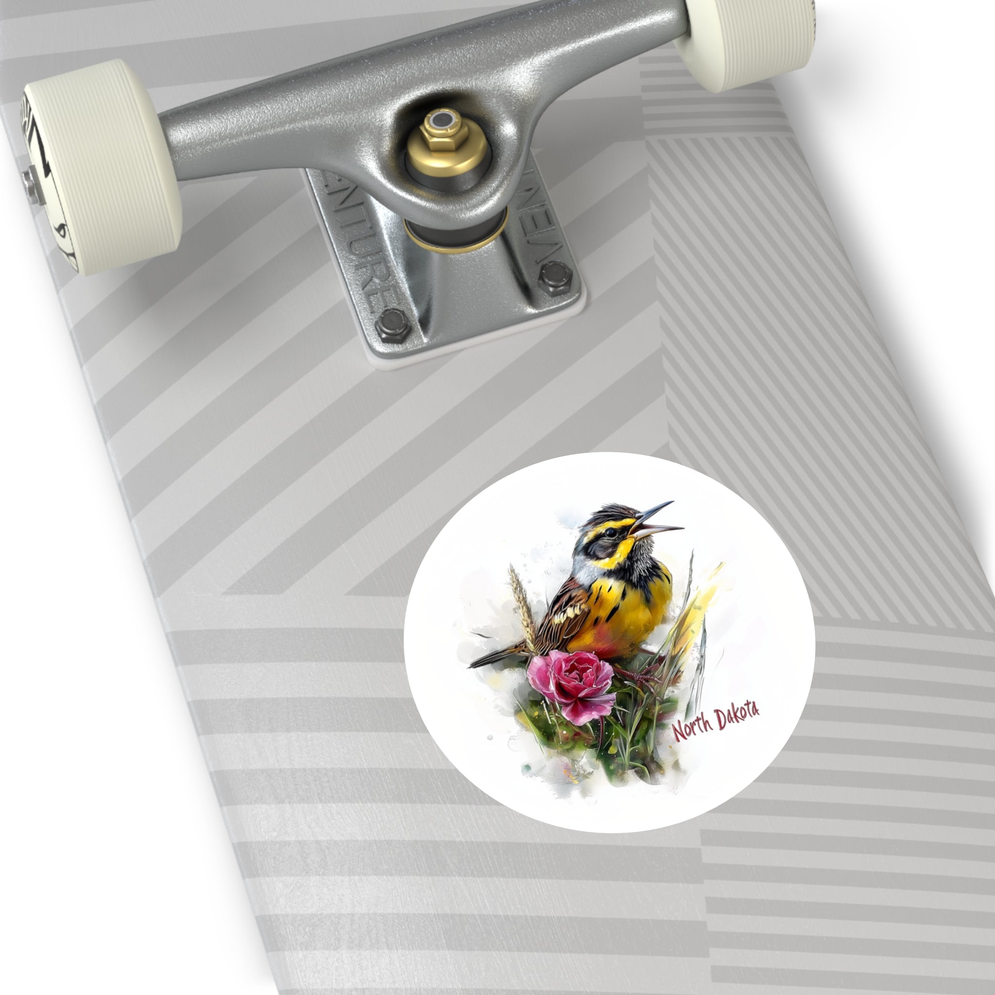 North Dakota Meadowlark Sticker, Prairie Rose Design, State Bird Art, Nature Scene