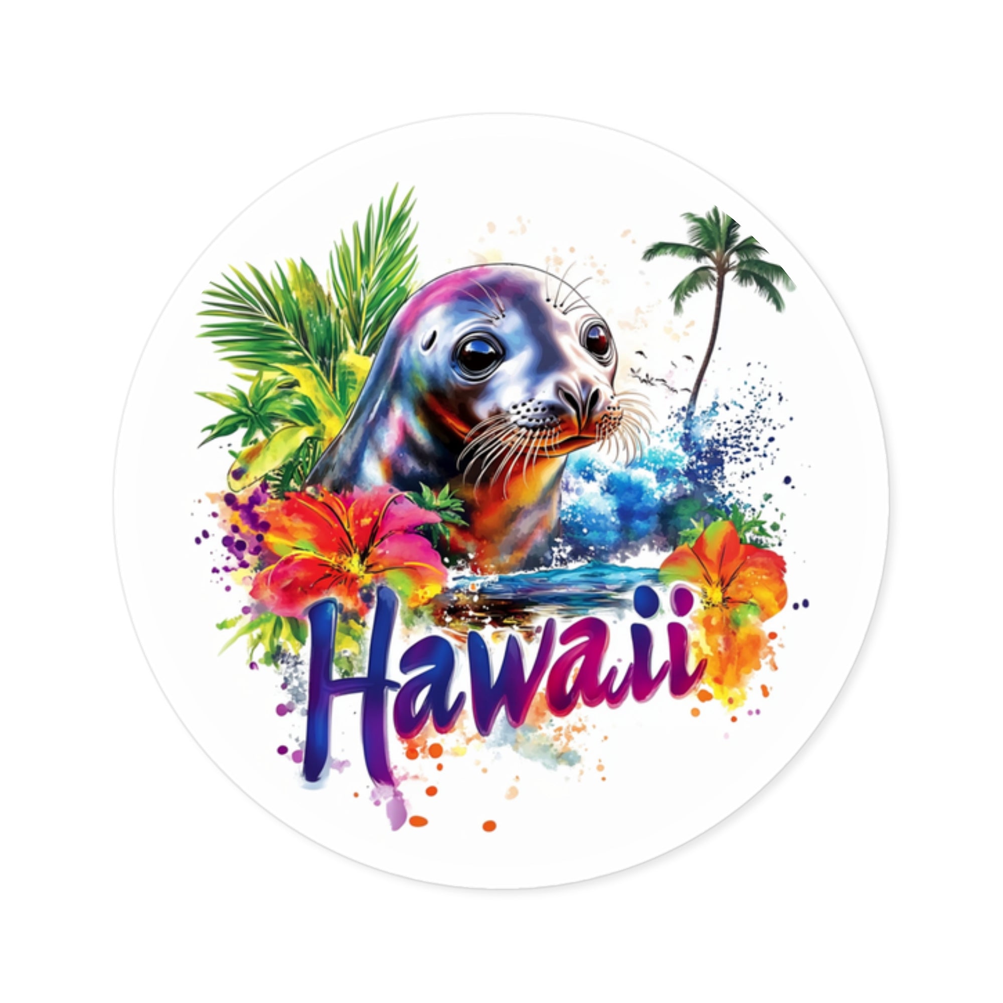 Hawaii Seal Sticker, Island Art, Tropical Design, Ocean Wildlife Scene