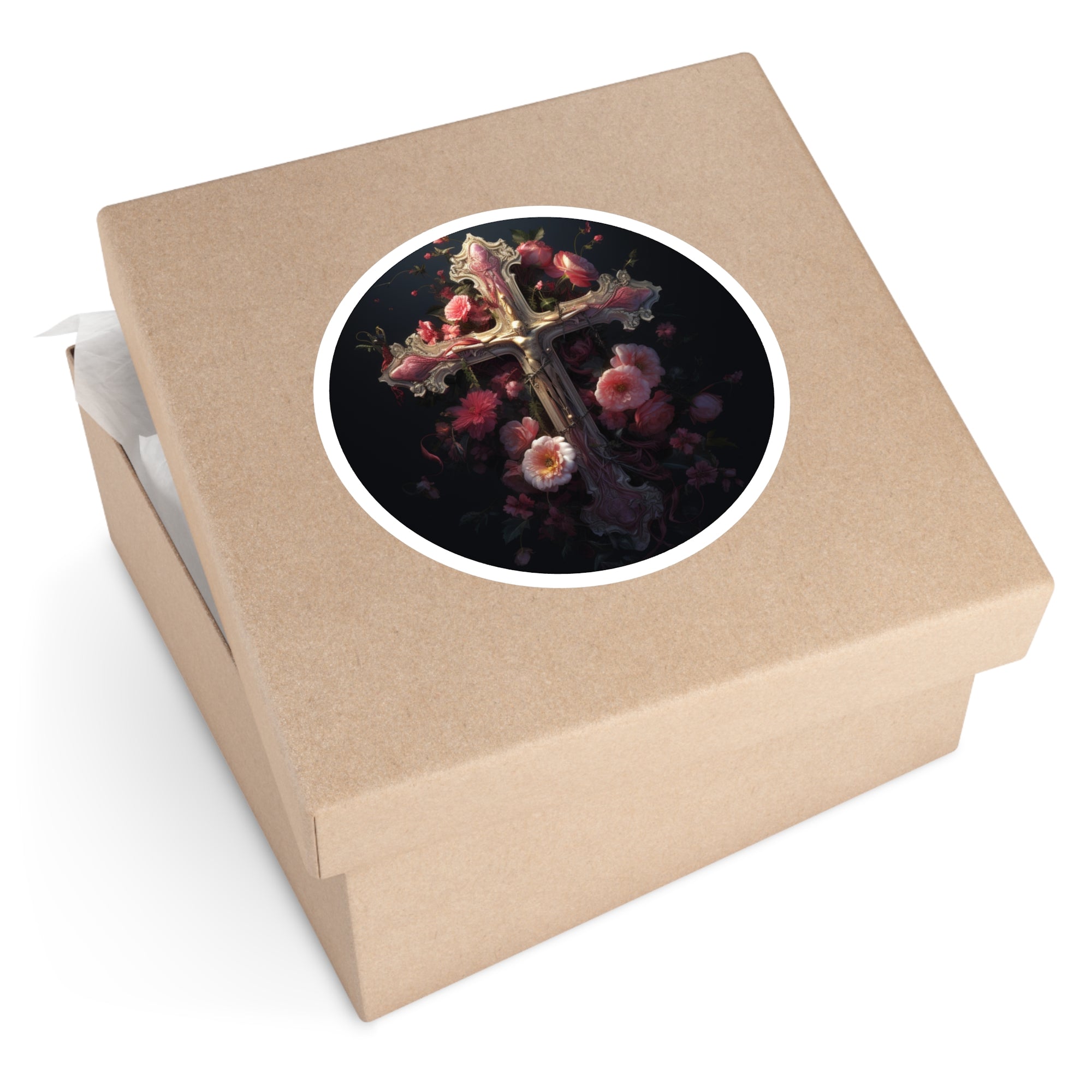 Floral Faith, Cross with Flowers Sticker, Journal or Water Bottle, Spiritual Gift