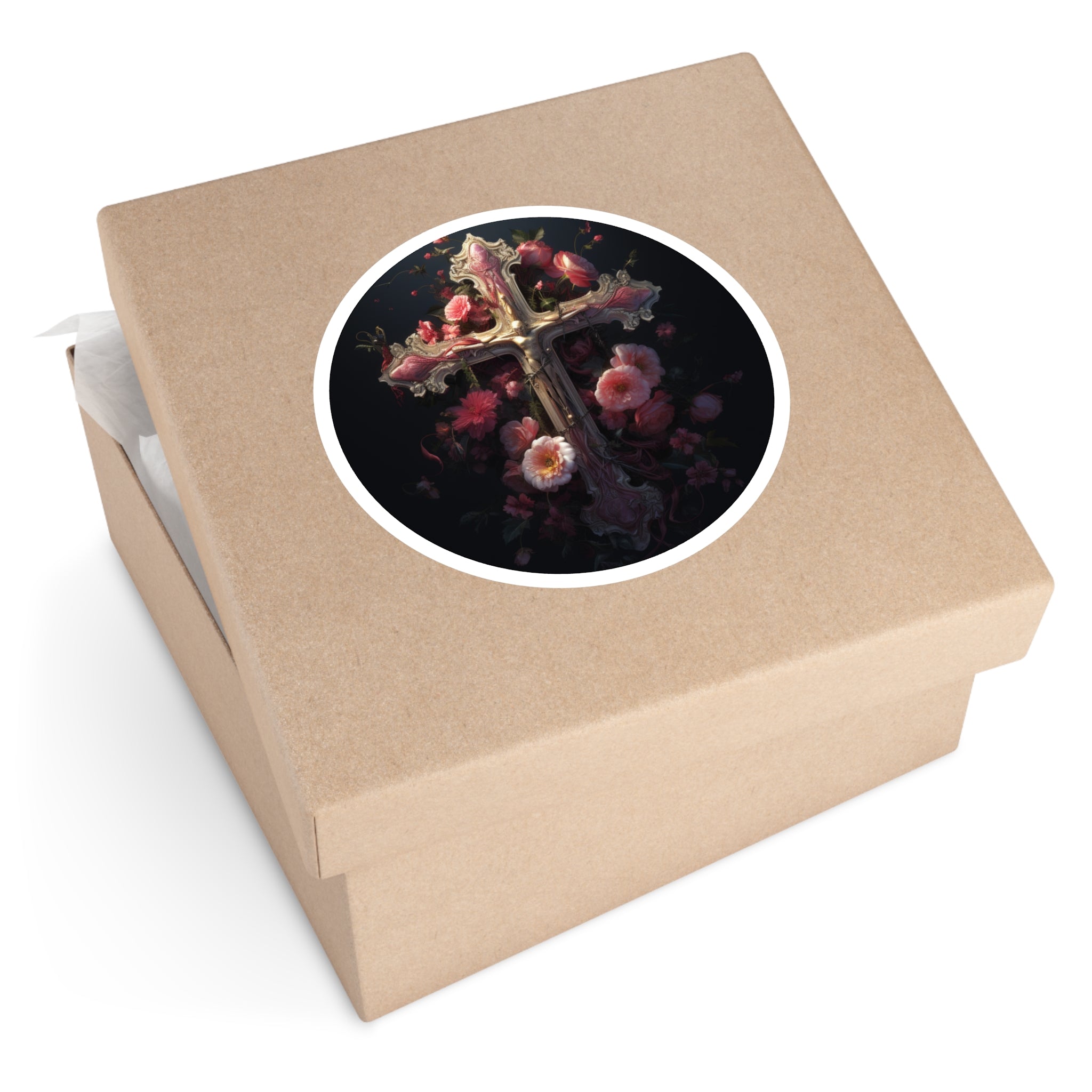 Floral Faith, Cross with Flowers Sticker, Journal or Water Bottle, Spiritual Gift