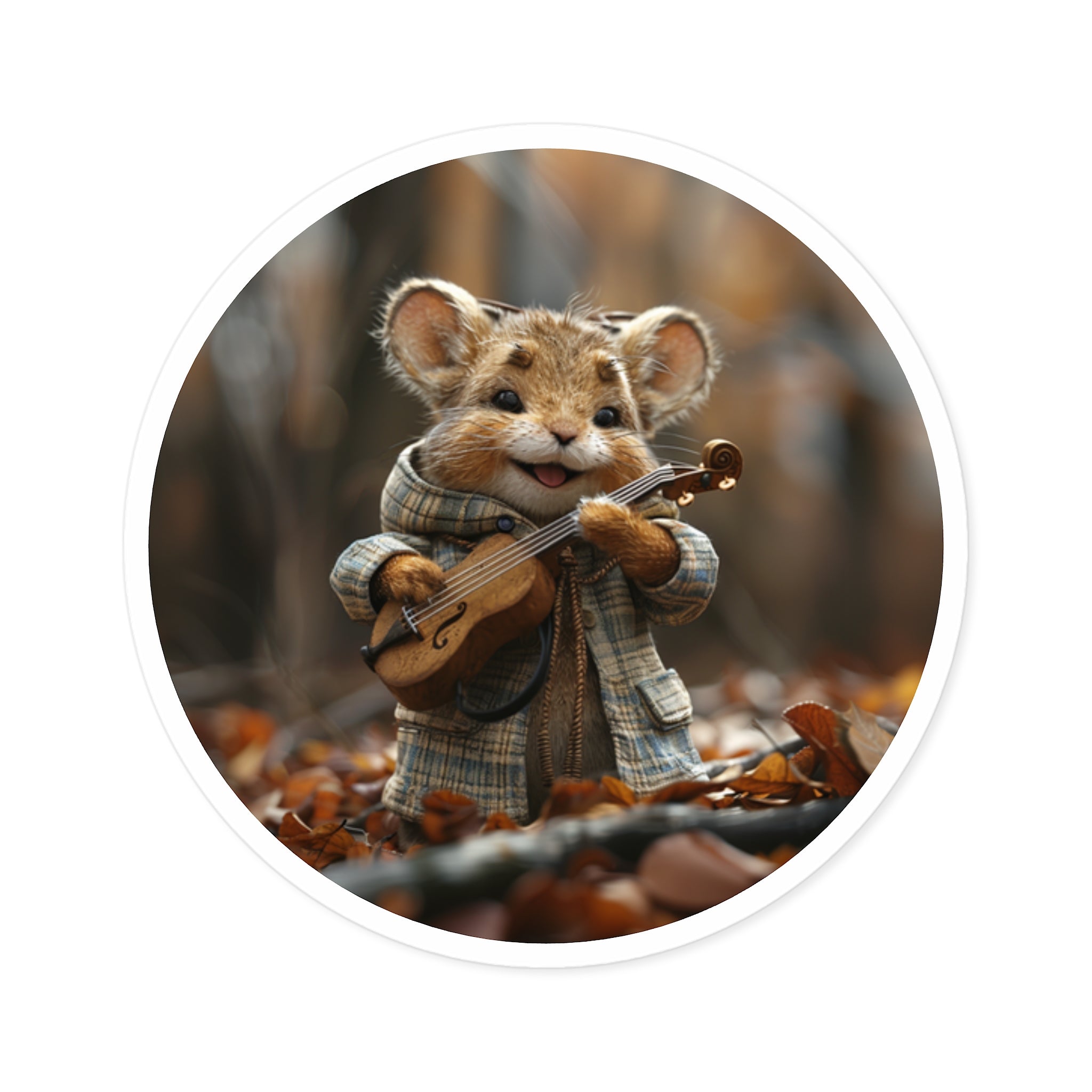 Cute Mouse Musician, Whimsical Animal Sticker, Autumn Design, Fun Gift