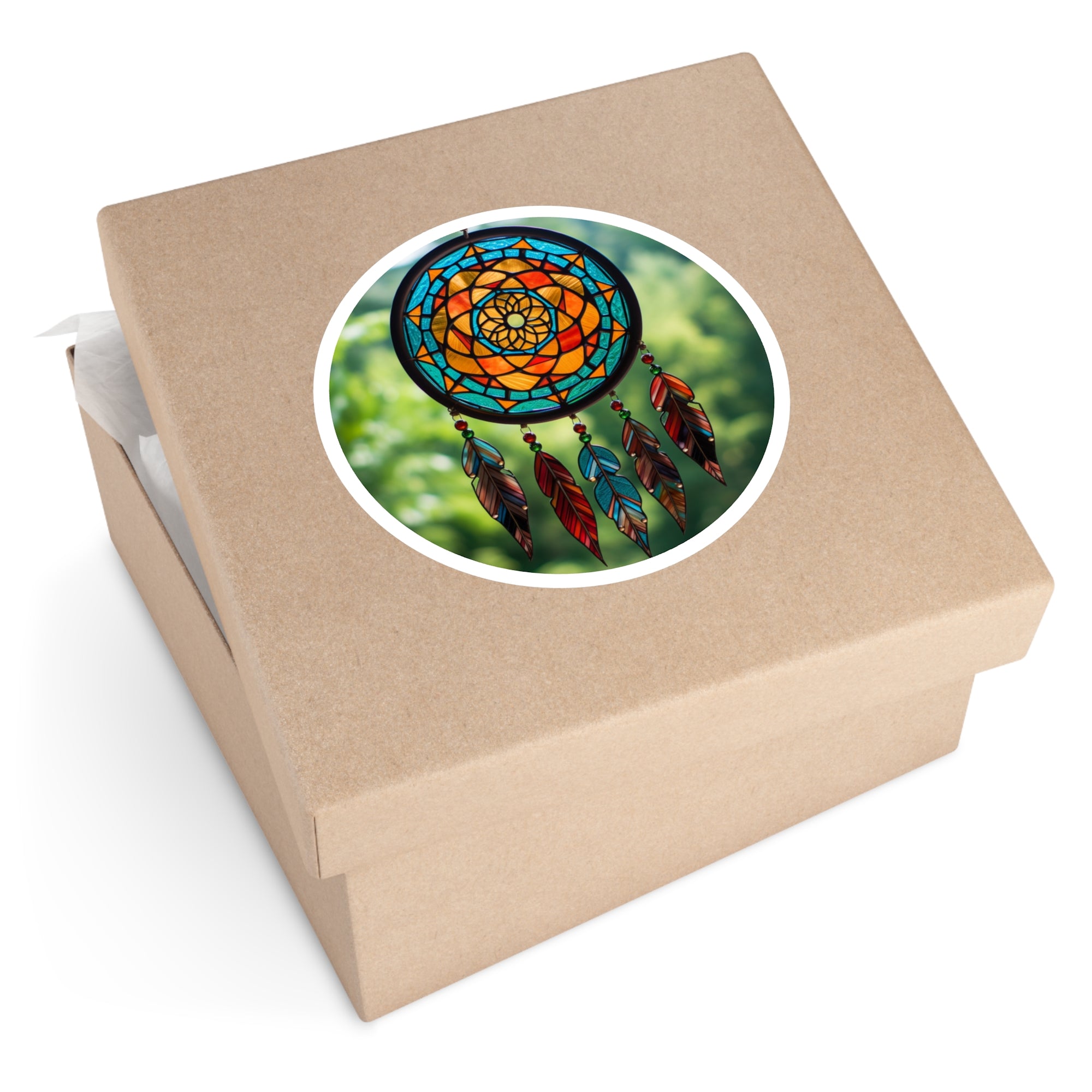Stained Glass Dreamcatcher, Artistic Design Sticker, Laptop Decal, Boho Home Gift
