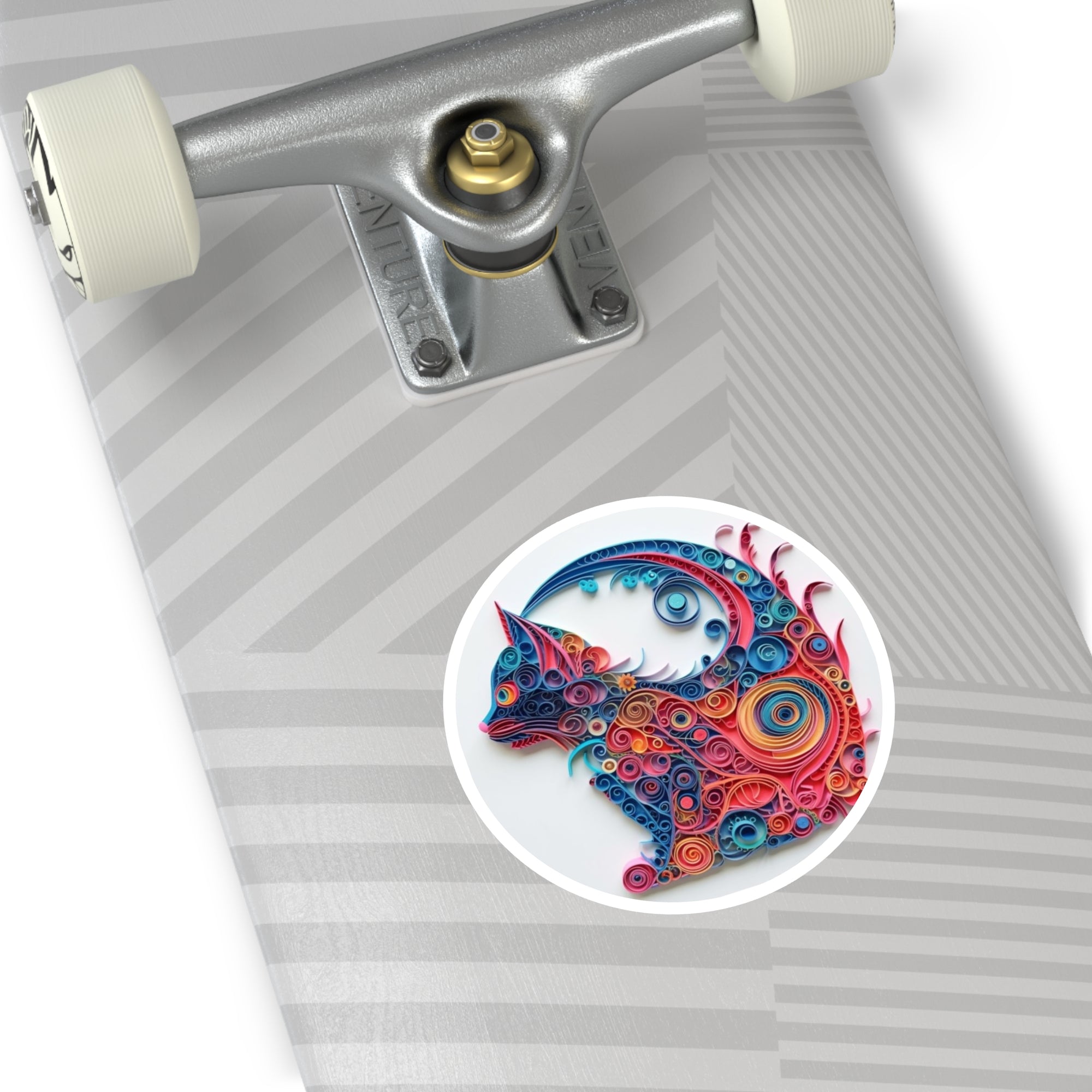 Colorful Filigree Cat Sticker, Artistic Paper Style Design, Whimsical Gift, Vibrant Decor