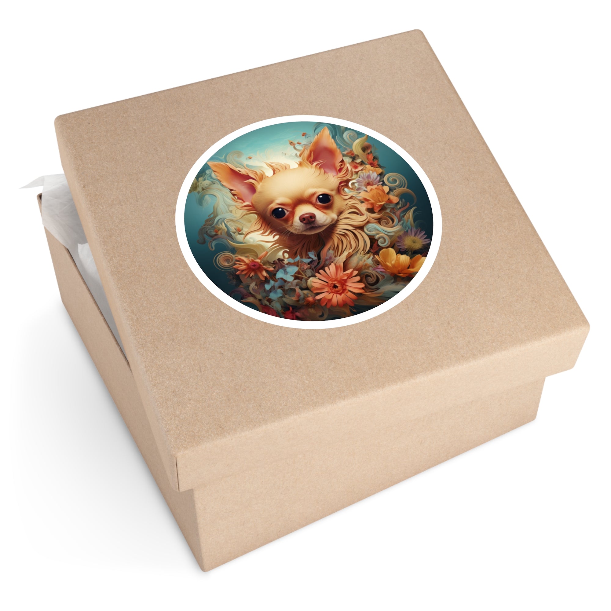 Chihuahua in Bloom, Whimsical Floral Sticker, Pet Portrait, Colorful Charm
