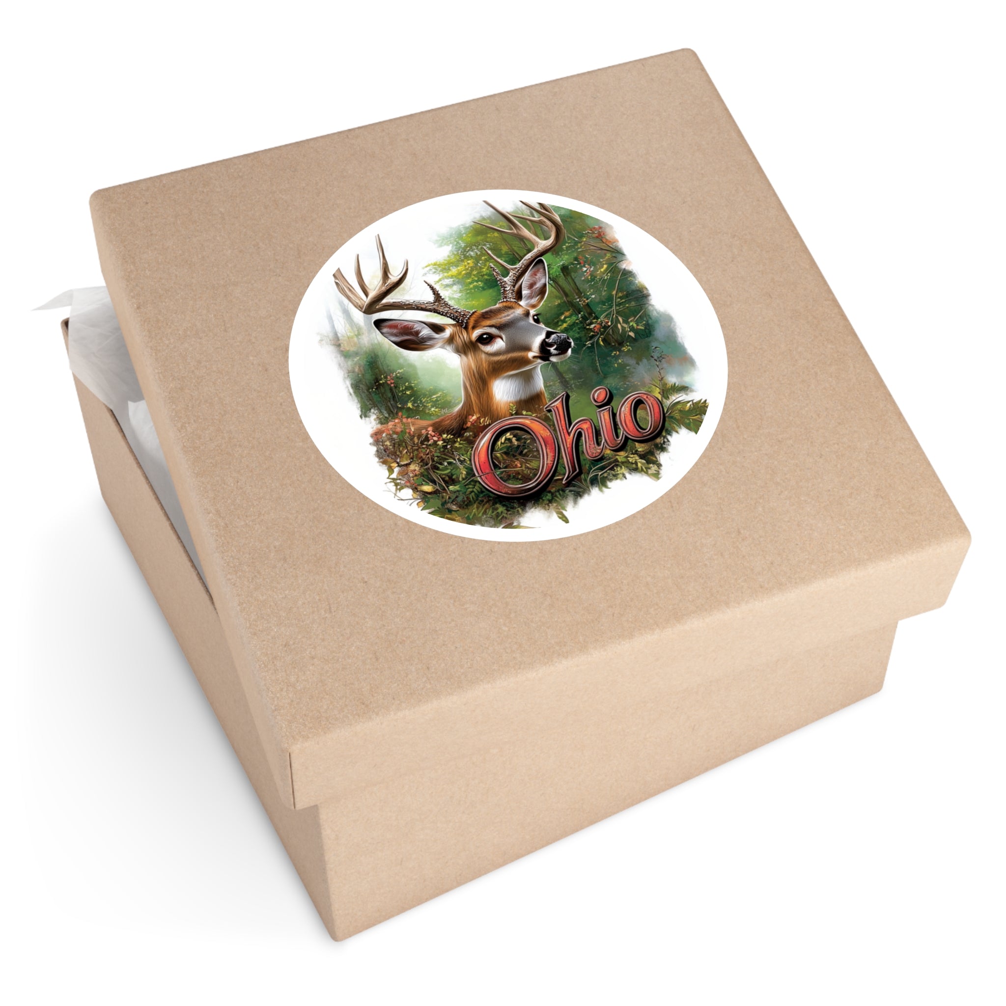 Ohio Deer Sticker, State Wildlife Design, Forest Buck Art, Woodland Nature Scene