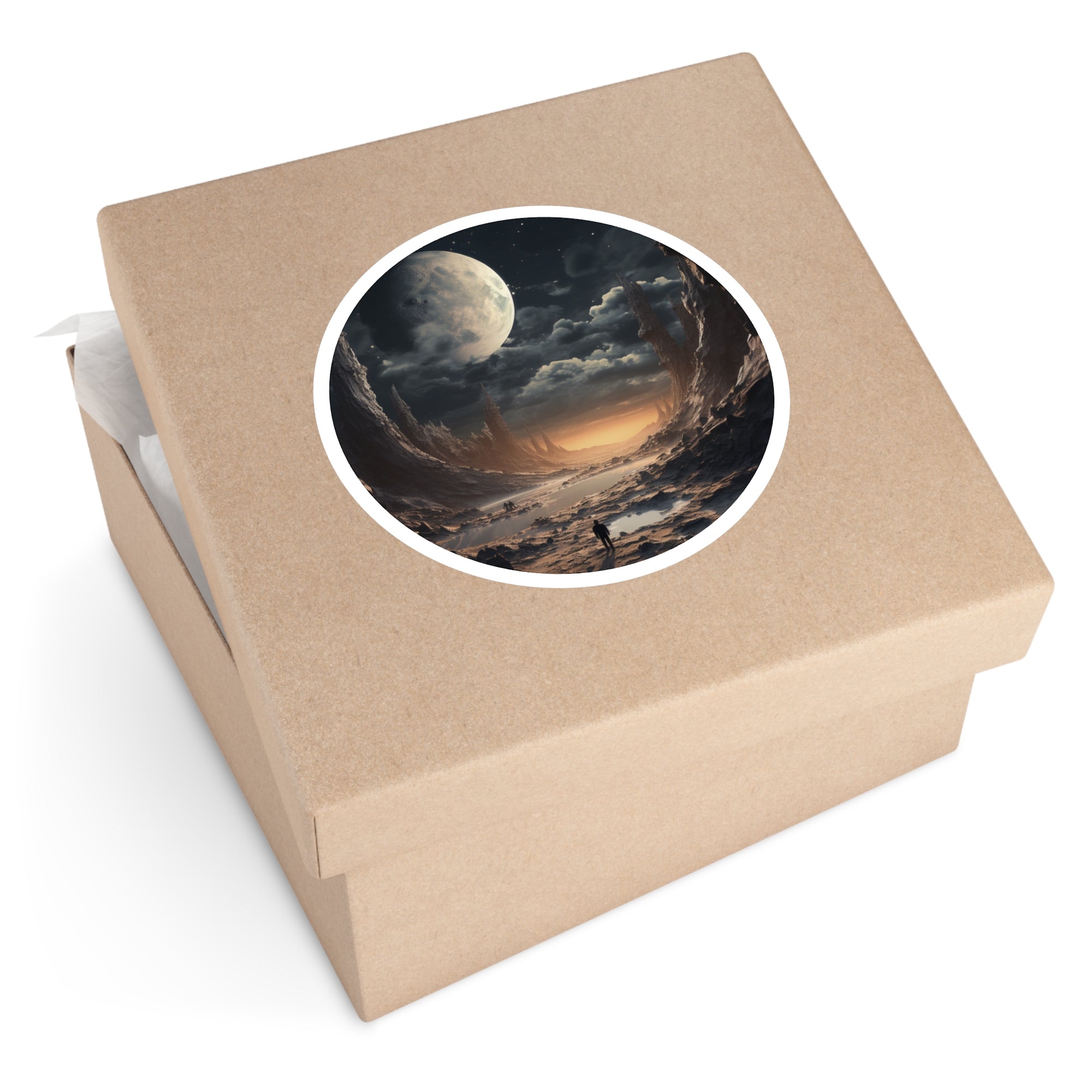 Moonlit Horizon, Night Sky Sticker, Astral Scene Decor