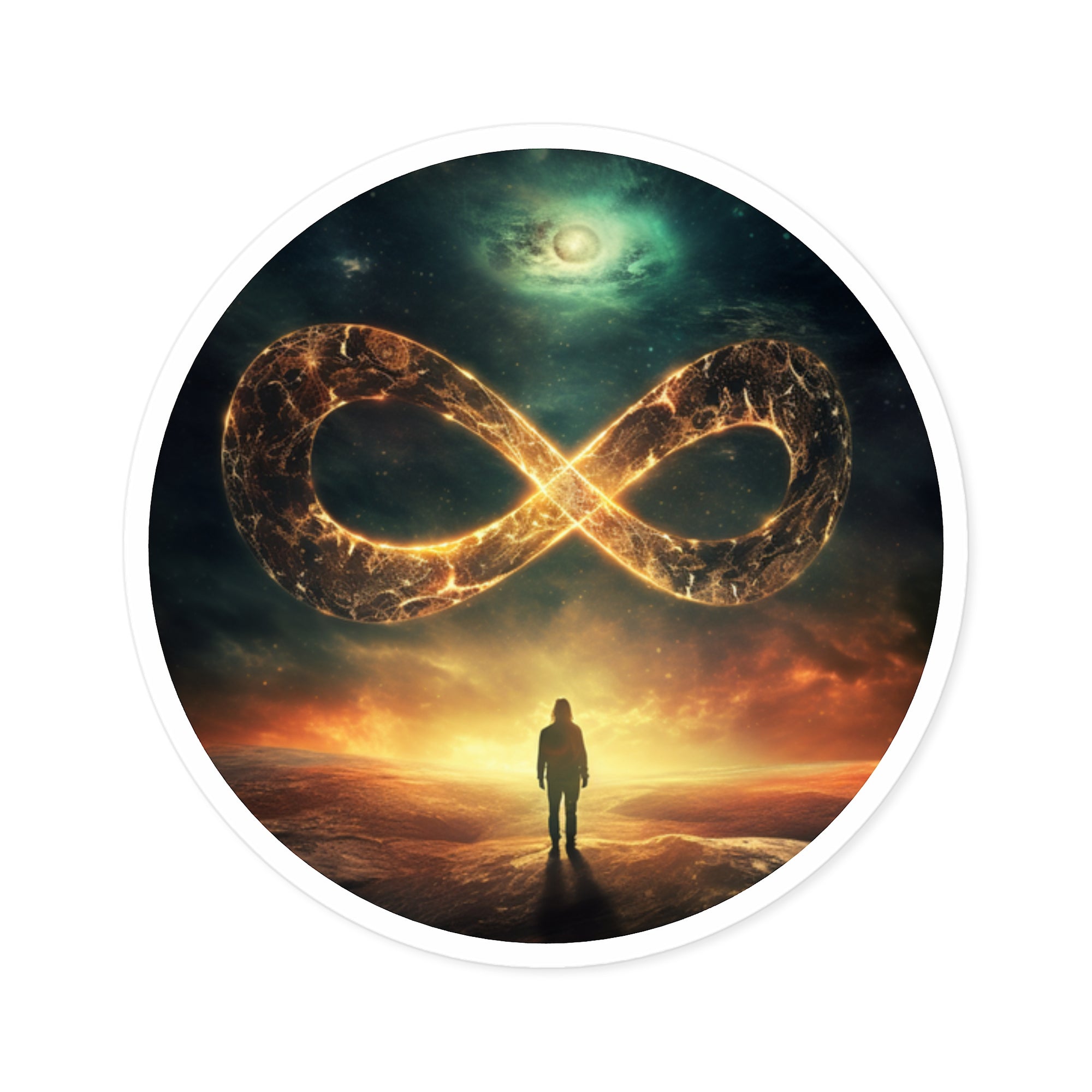 Infinity symbol sticker, cosmic art, inspirational design, space theme