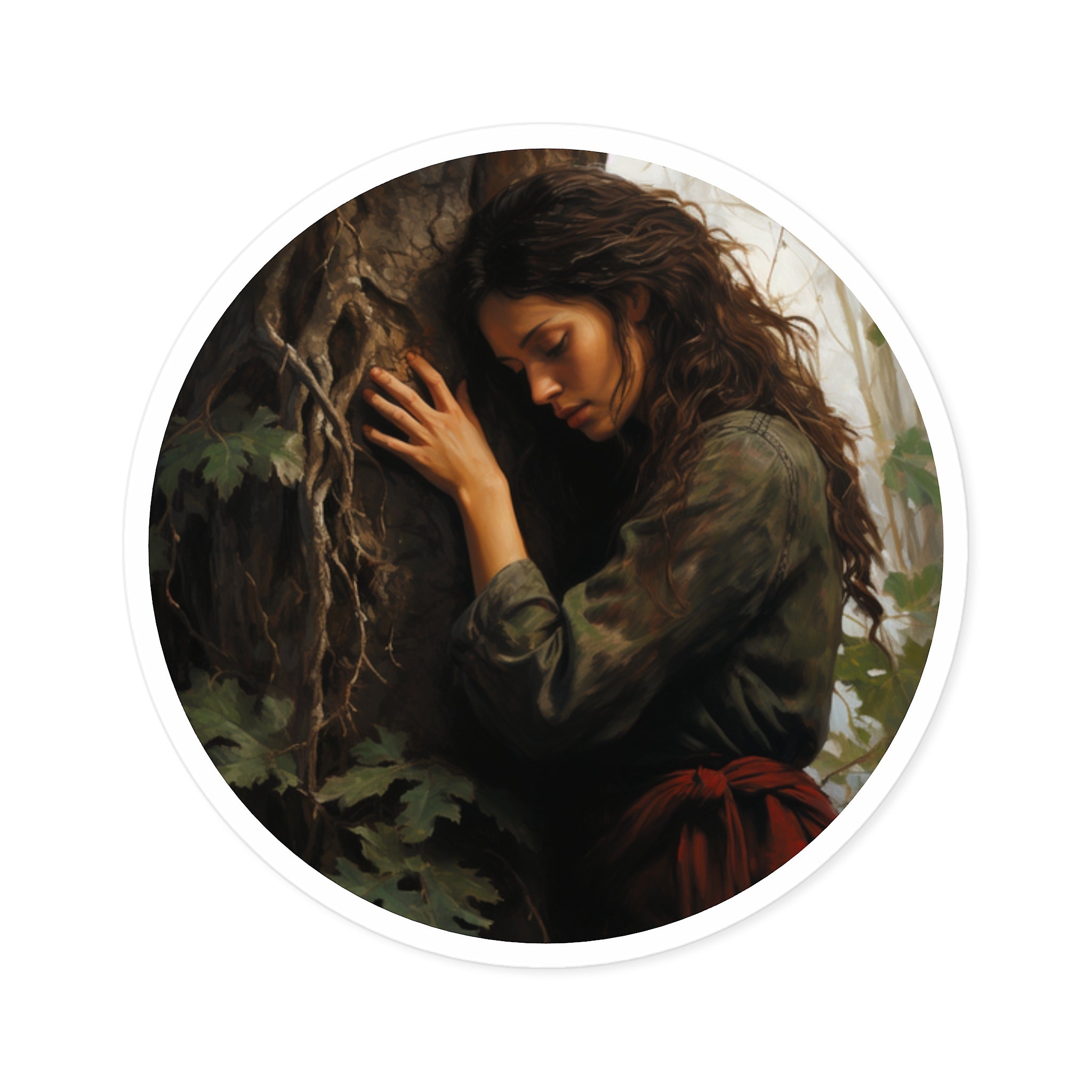 Nature Connection, Woman & Tree Sticker, Earthy Calm, Peaceful Design