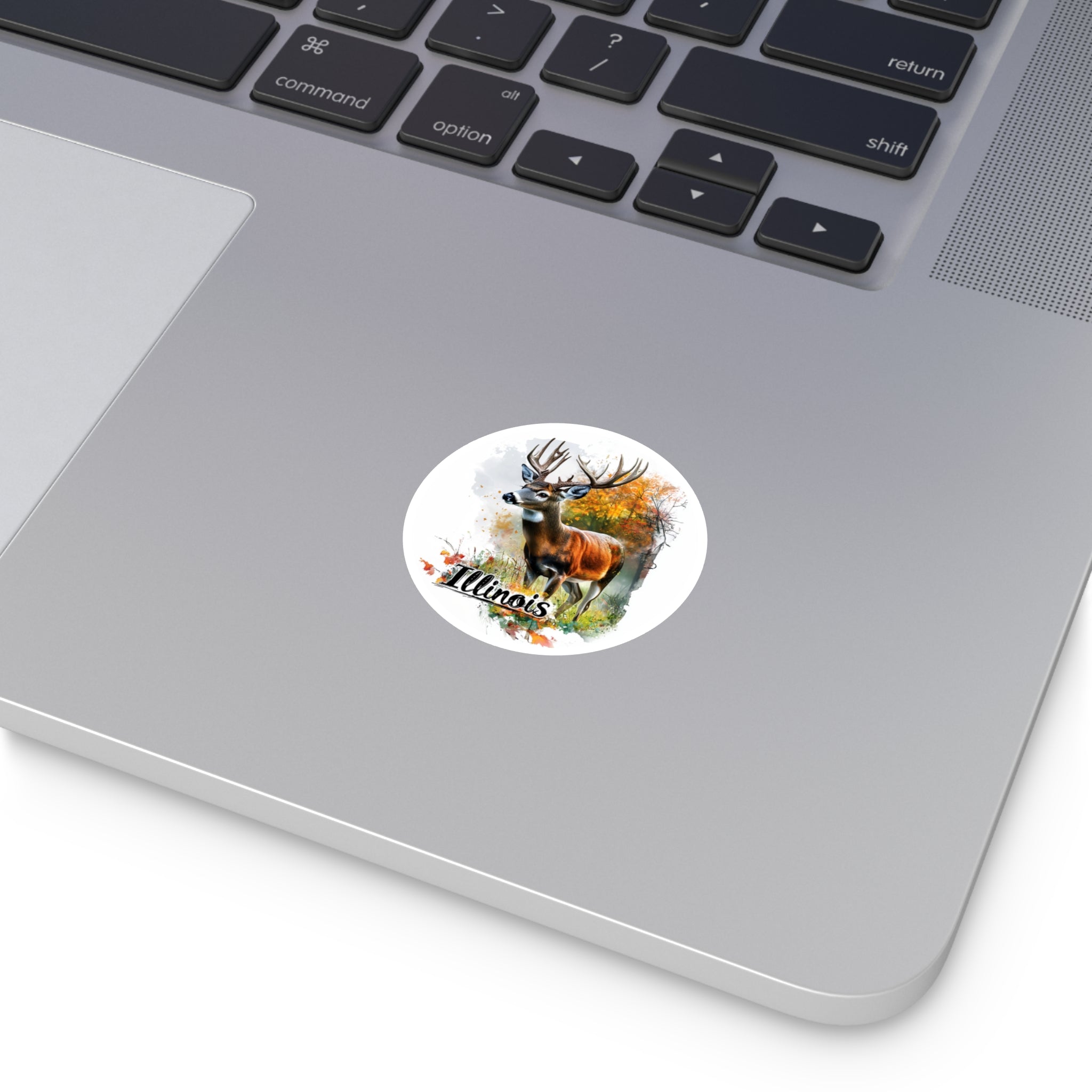 Illinois Deer Sticker, State Wildlife Design, Forest Buck Art, Rustic Nature Scene