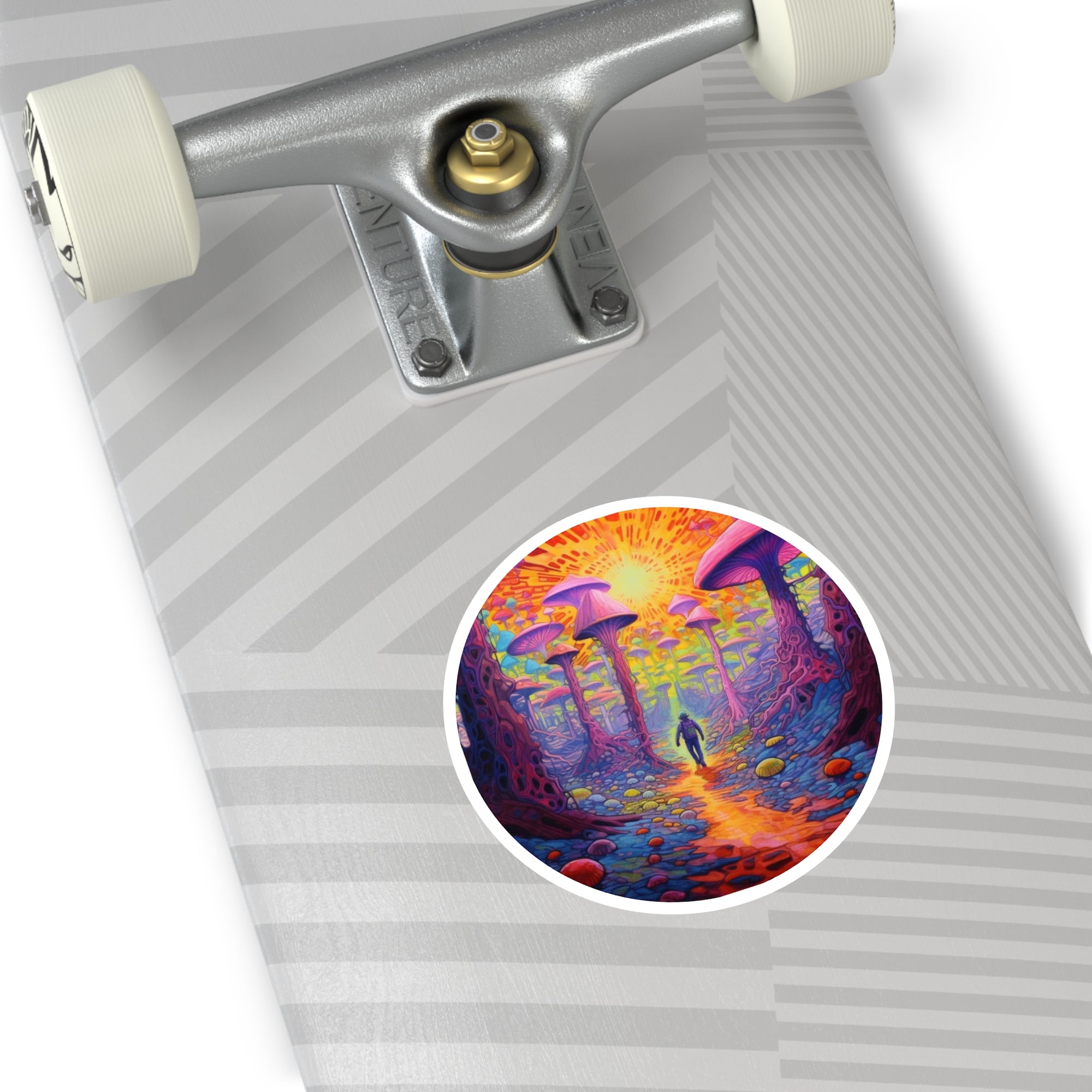 Mushroom Forest Path, Psychedelic Art Sticker, Trippy Nature Scene