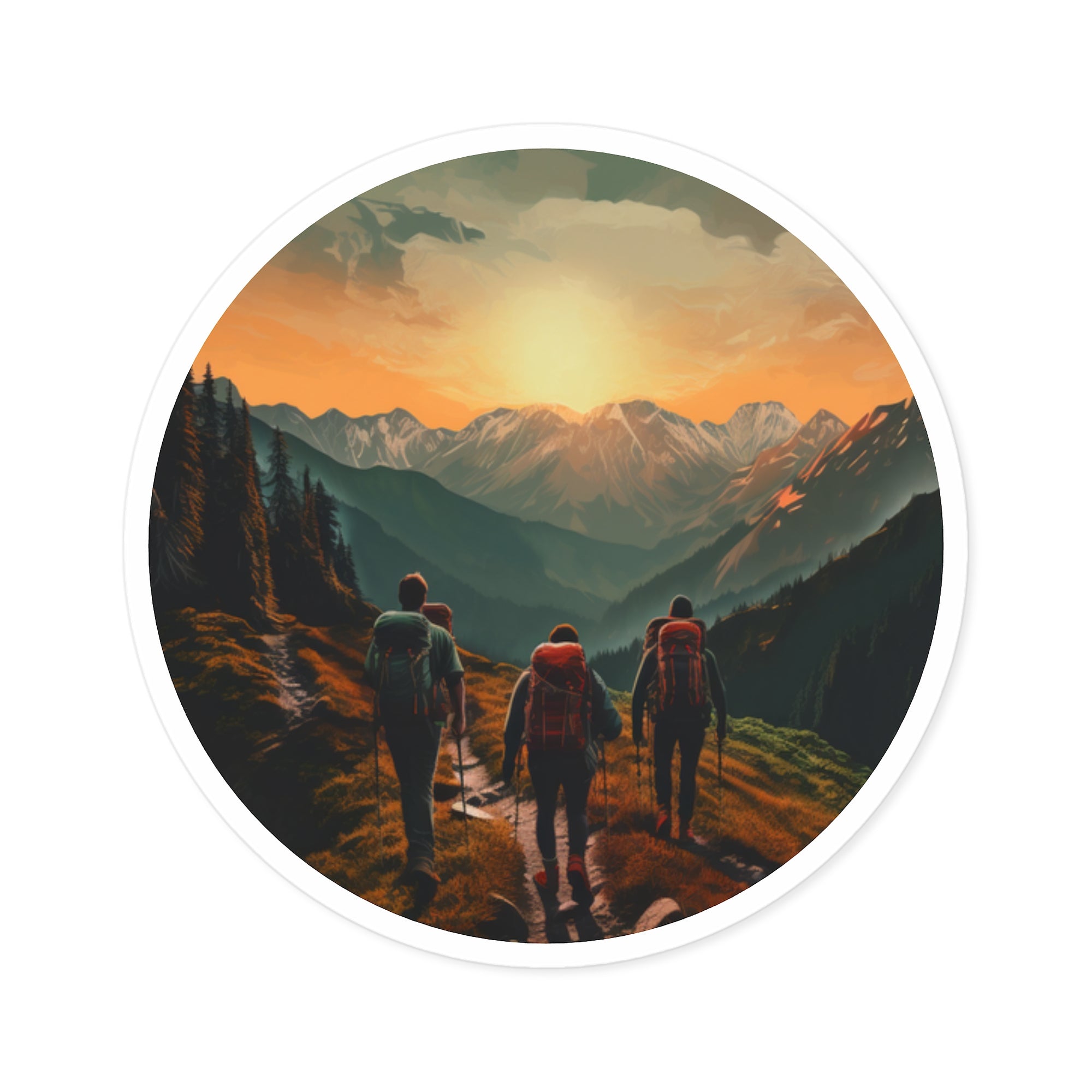 Mountain Hike Sticker, Adventure Art, Sunset Trail Design, Outdoor Gift