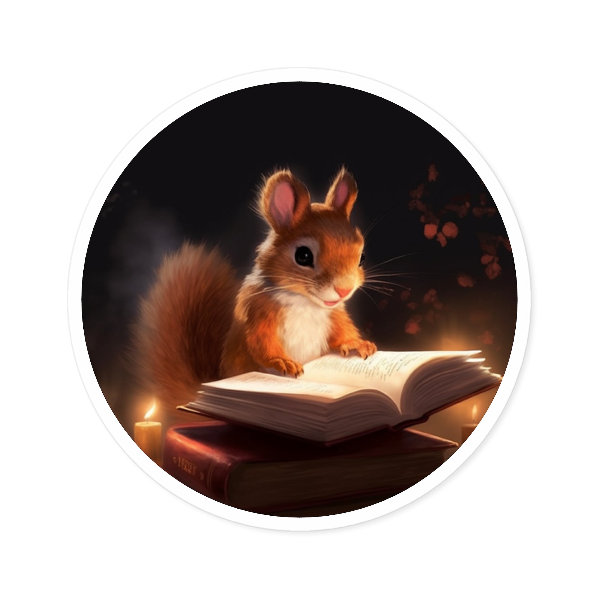 Cute Squirrel Reading, Cozy Fantasy Sticker, Book Lover Gift, Study Desk Decor