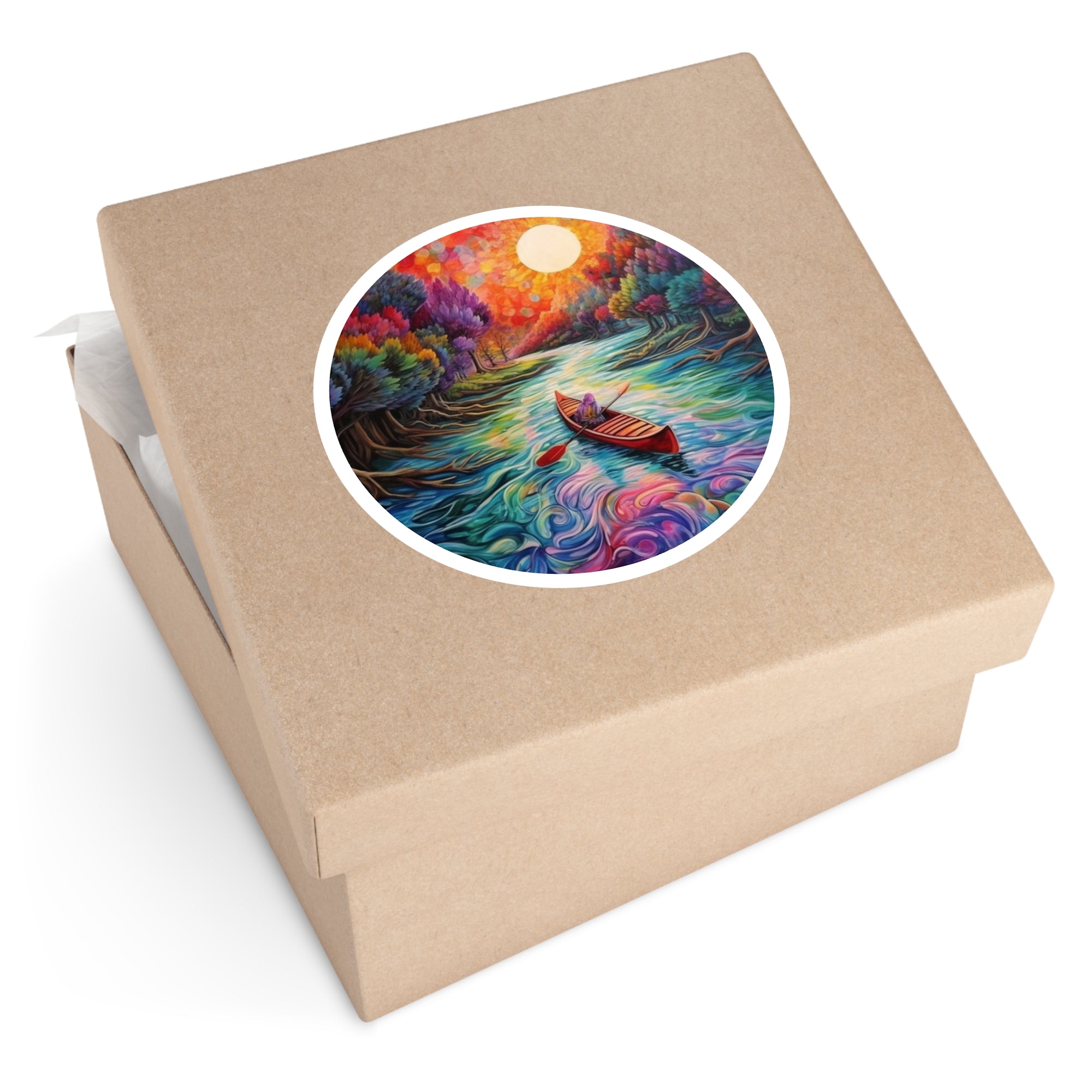 Rainbow River Kayak, Fantasy Sticker, Trippy Art, Magical Design