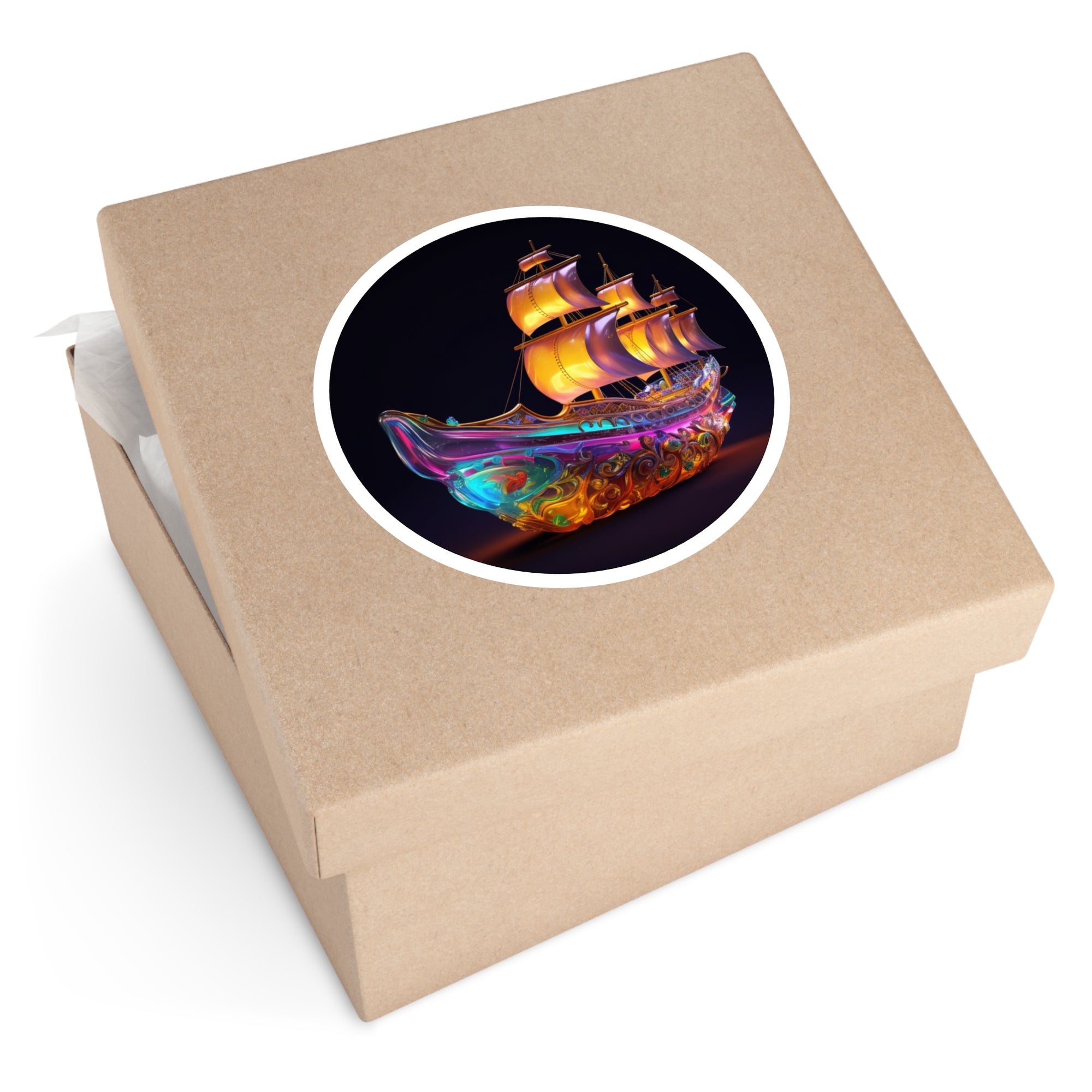 Glass Ship, Artistic Sticker, Fantasy Decor, Colorful Gift