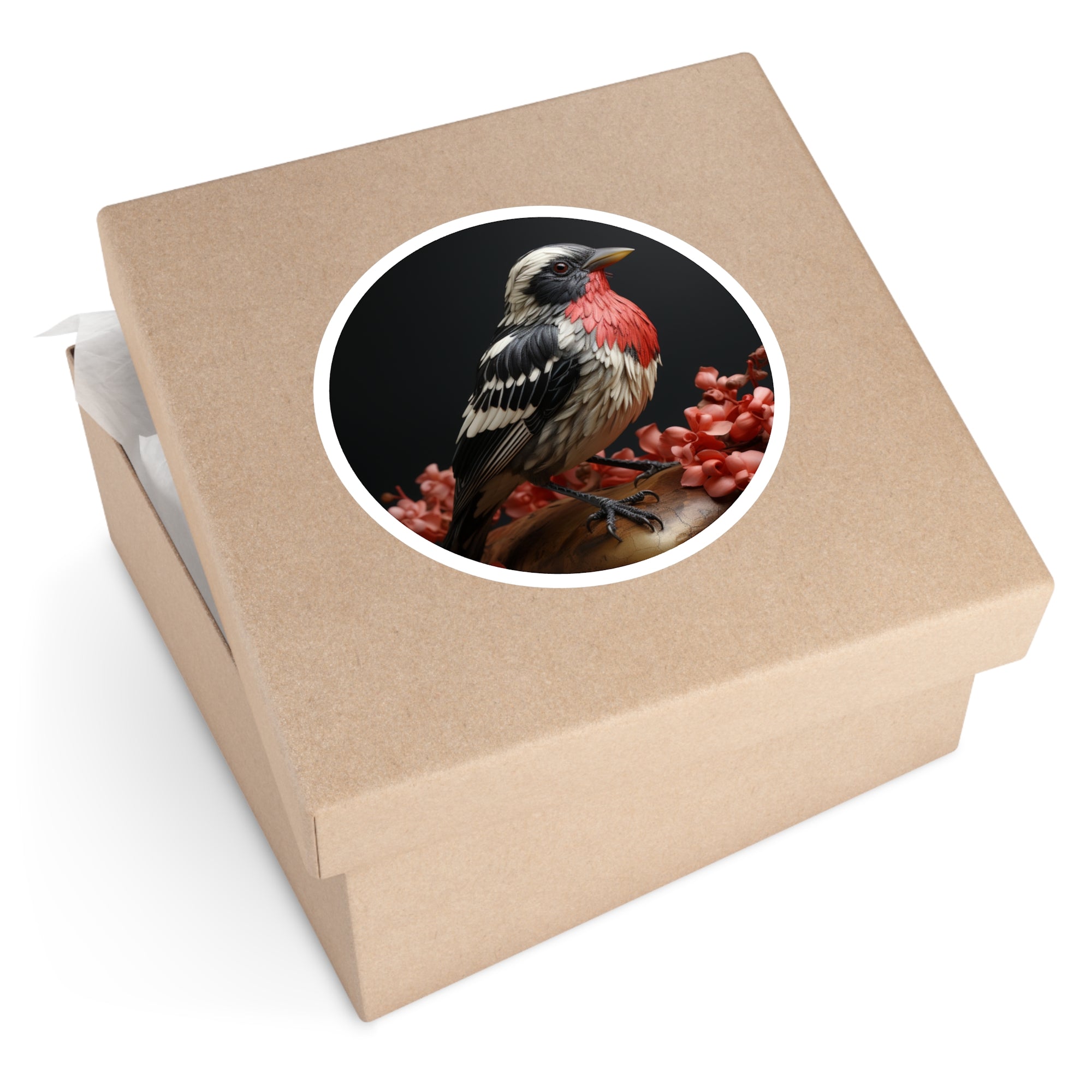 Rose-Breasted Grosbeak Sticker, Realistic Bird Art, Floral Nature Design, Elegant Gift