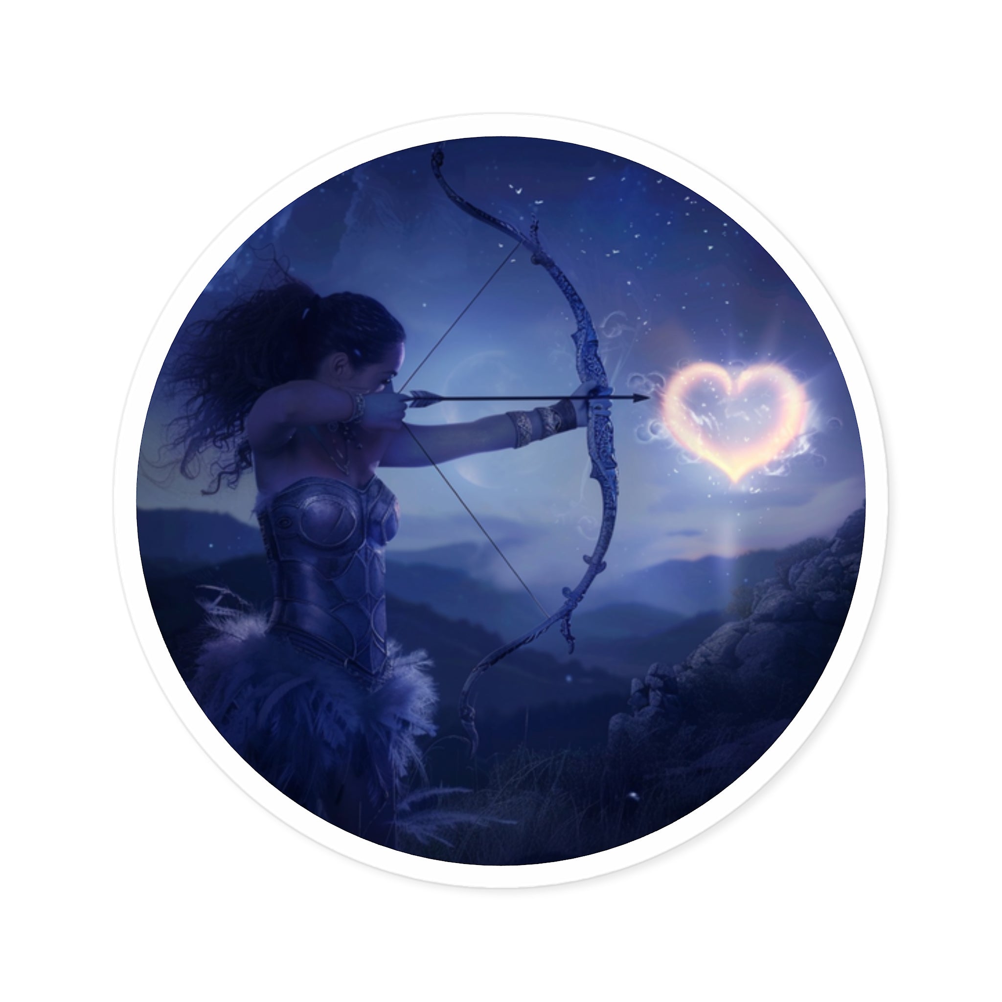 Archer Aiming at Heart-Shaped Light in the Night Sky Sticker
