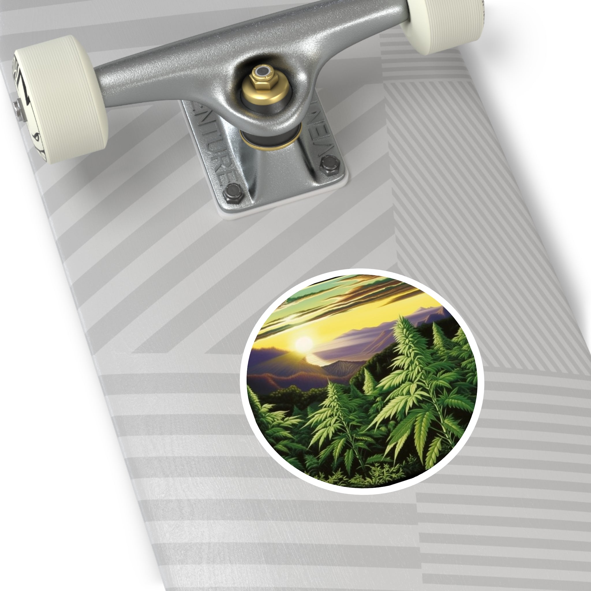 Cannabis Plants on Mountain Ridge, Scenic Landscape Sticker, Nature Art, Outdoor Design