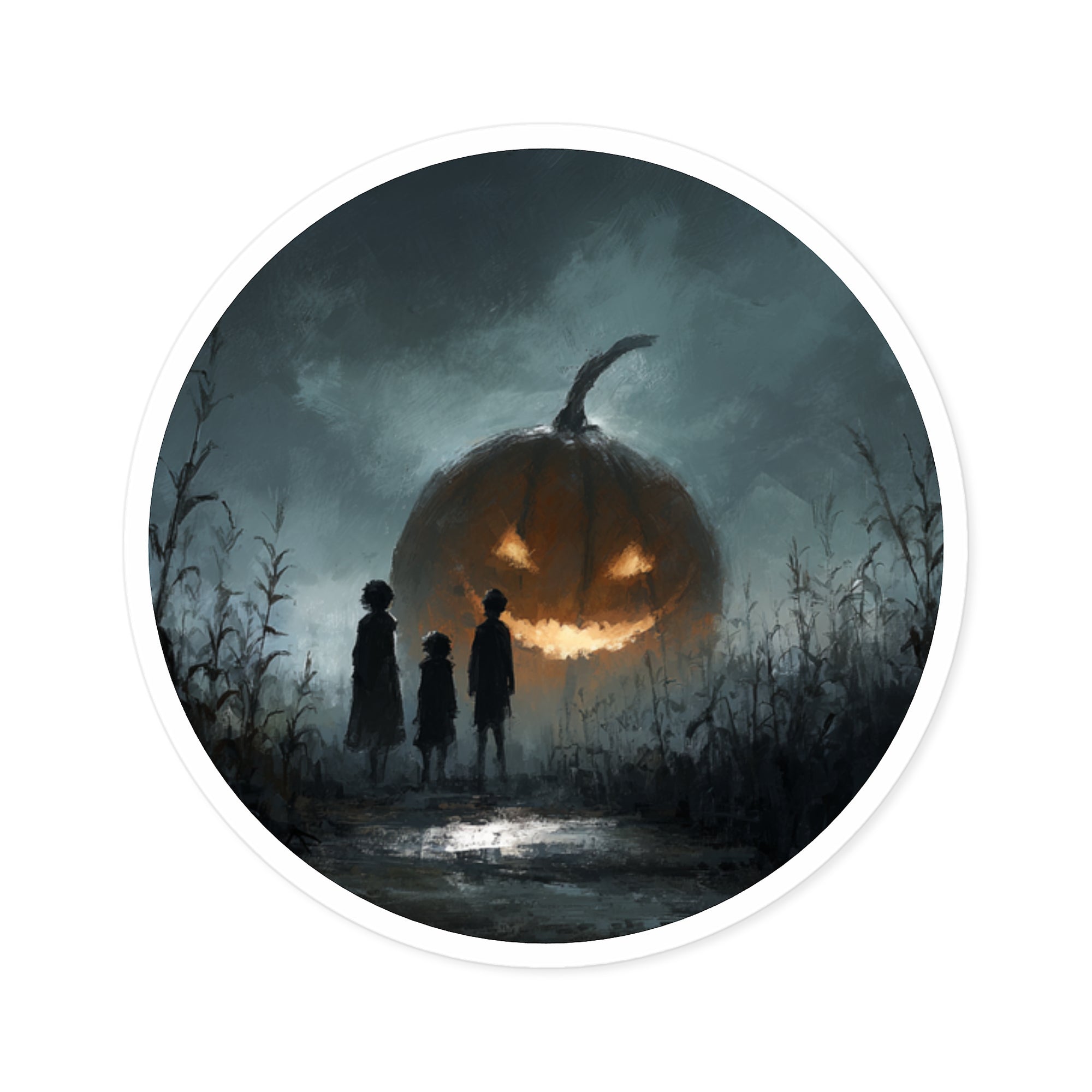 Spooky Halloween Scene Sticker, Creepy Atmosphere Art, Fall Season Theme, Haunted Mood