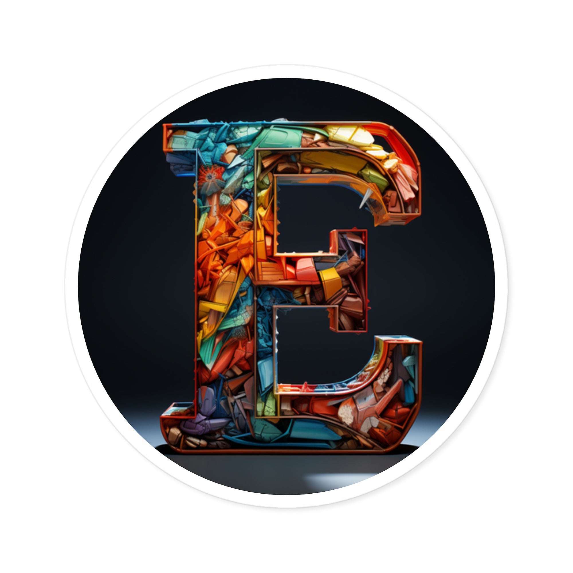 E stained glass sticker, artistic letter design, decorative theme, colorful art