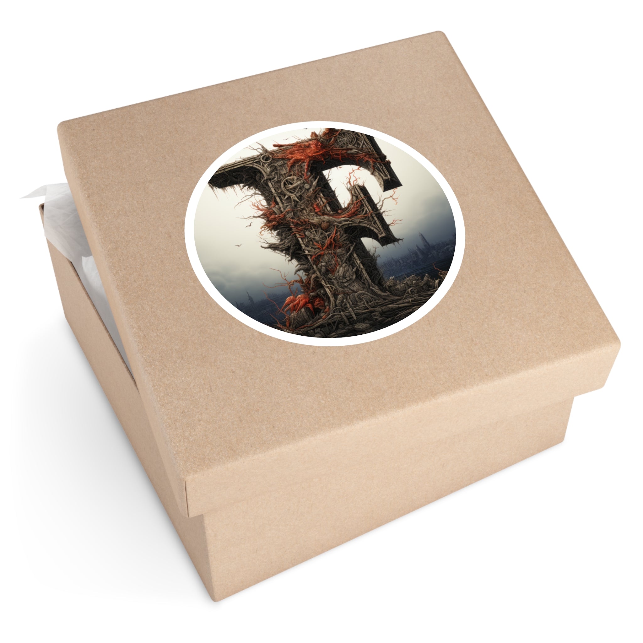 Letter F Cross Hatch Design, Sketch Art Sticker, Minimalist Style