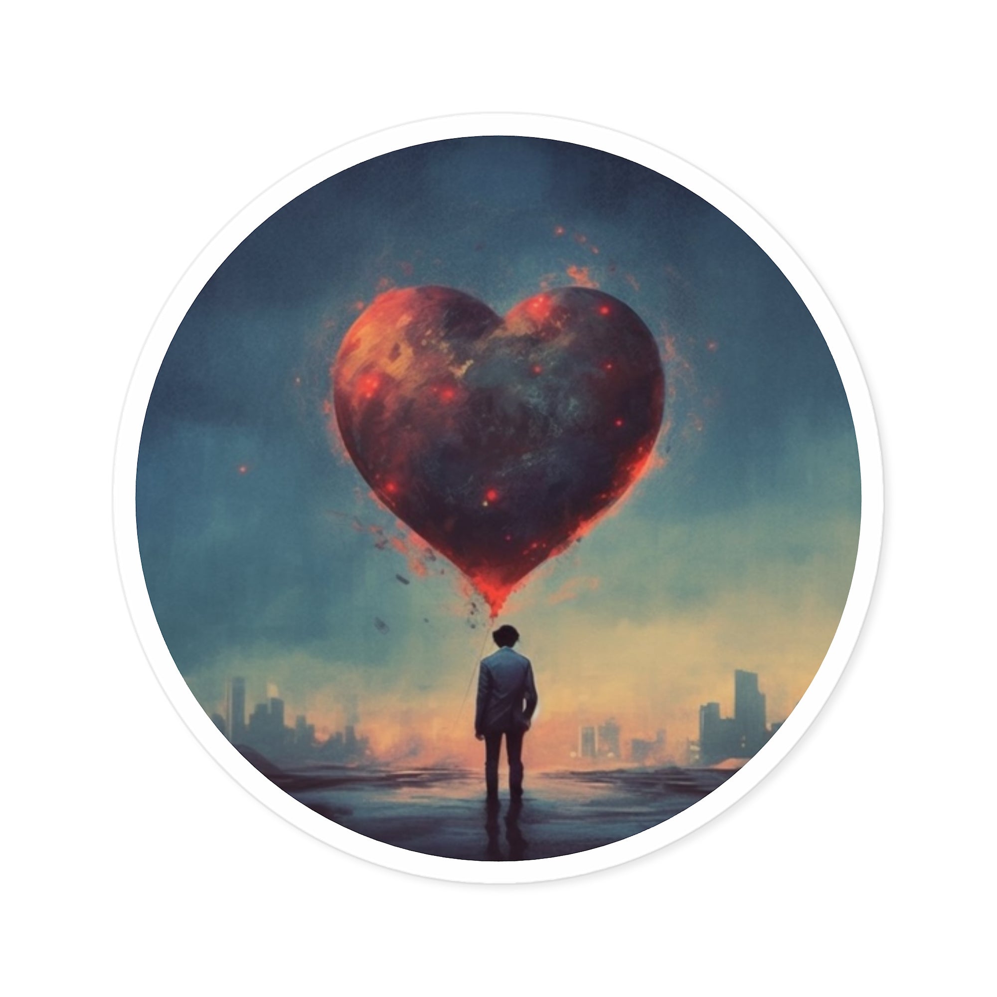 Lonely Heart Sticker, Emotional City Art, Reflective Mood Design, Artistic Gift