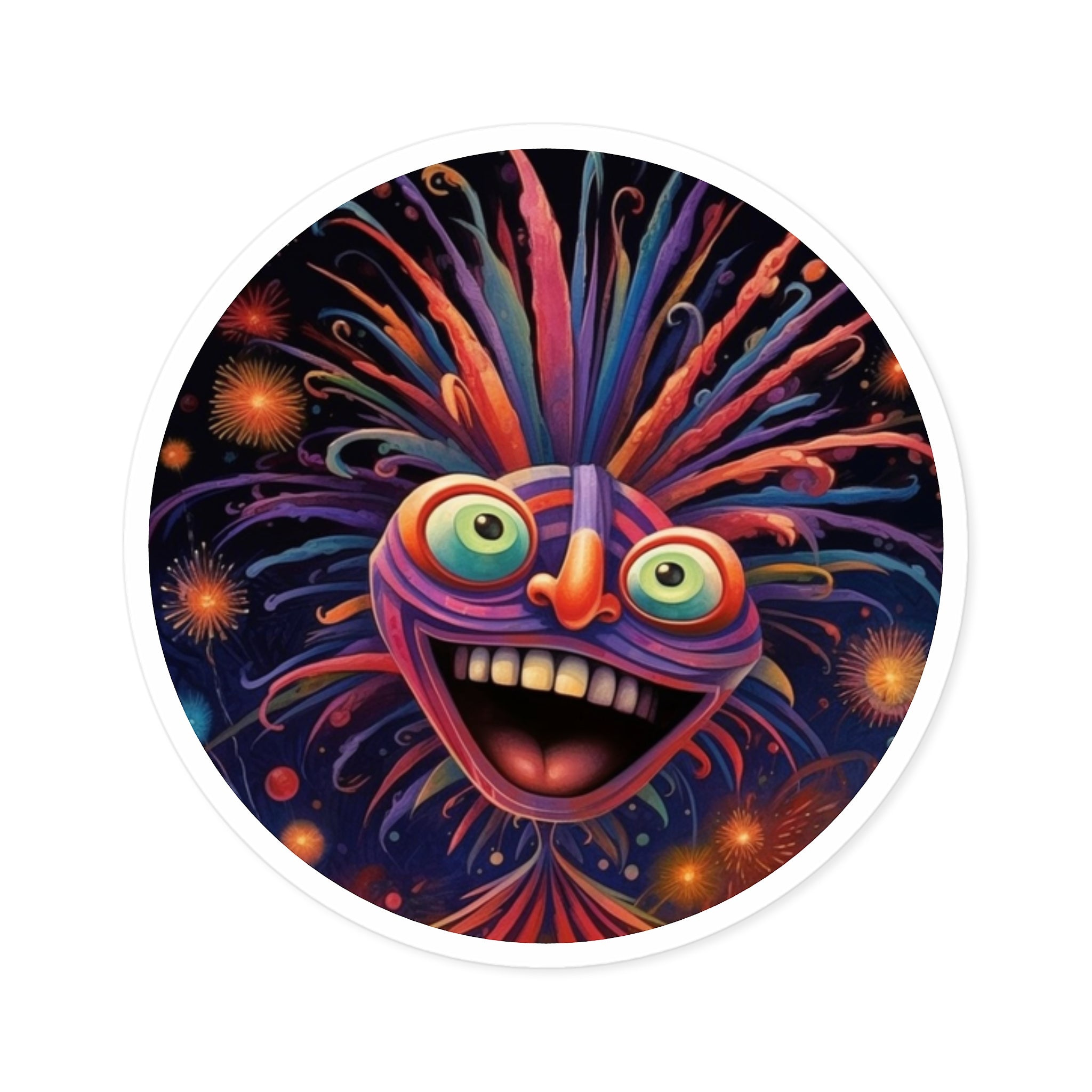 Happy Firework Face, Trippy Sticker, Laptop Decal, Fun Art Gift