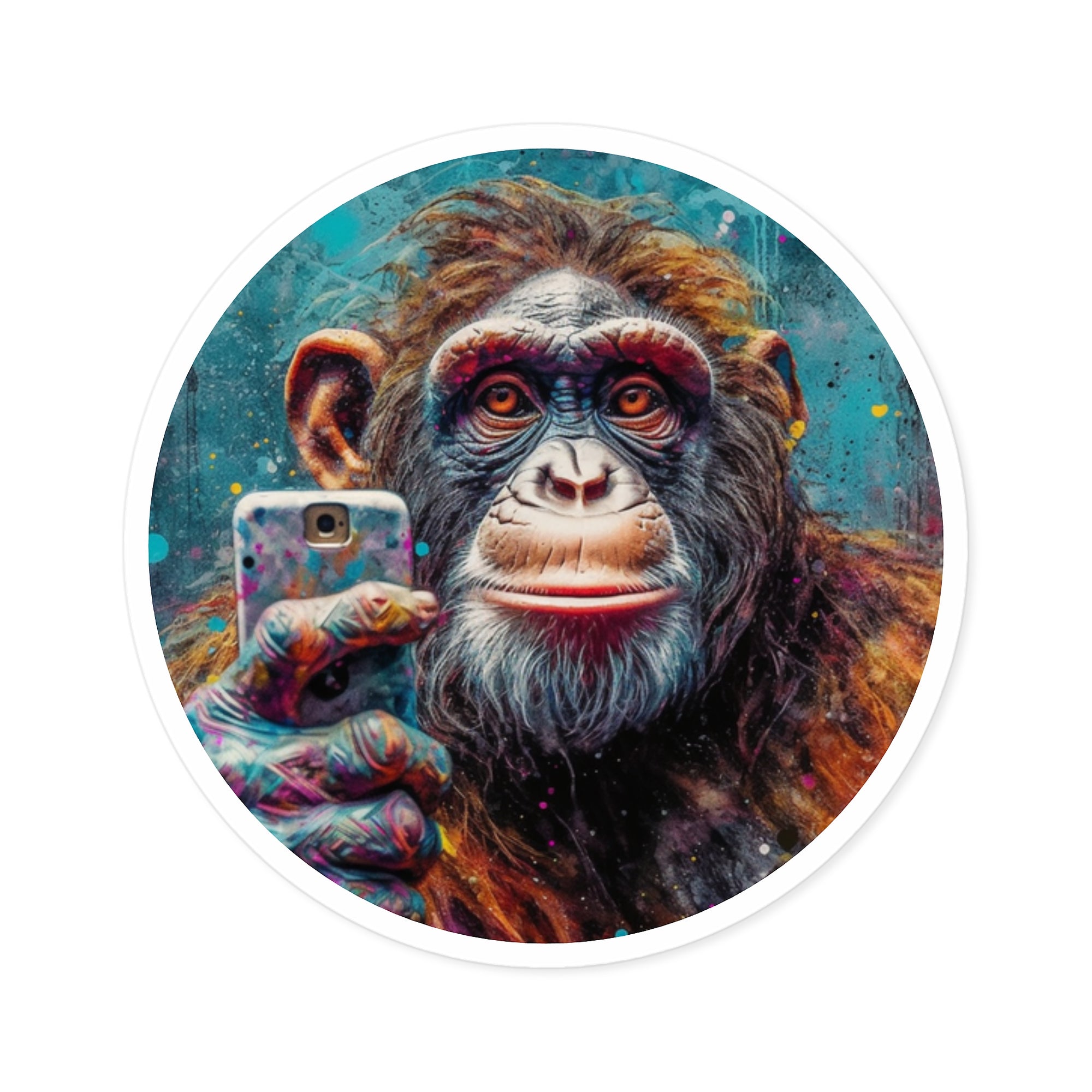 Selfie Monkey Sticker, Funny Animal Art, Street Style, Colorful Design