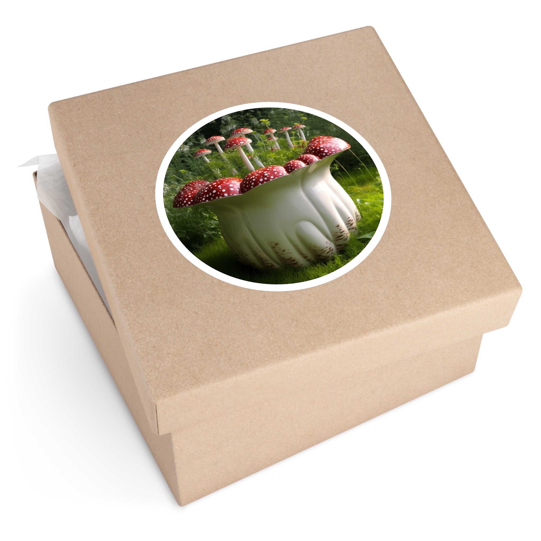 Mushroom Planter Sticker, Botanical Art, Whimsical Garden Design, Nature Decor