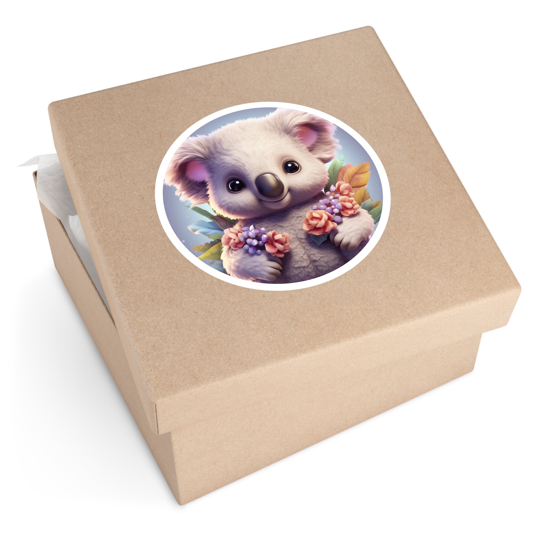 Smiling Koala with Flowers, Cute Sticker, Gentle Art, Nature Vibe