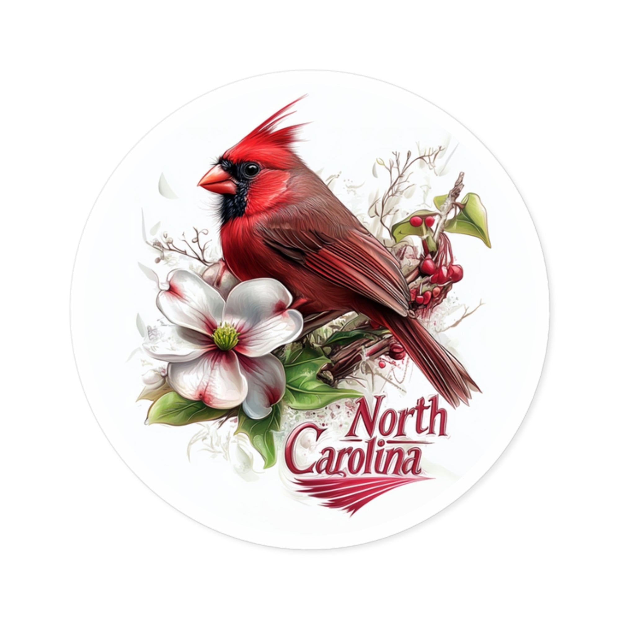 North Carolina Cardinal, Dogwood Flower Sticker, State Pride Art, Nature Design