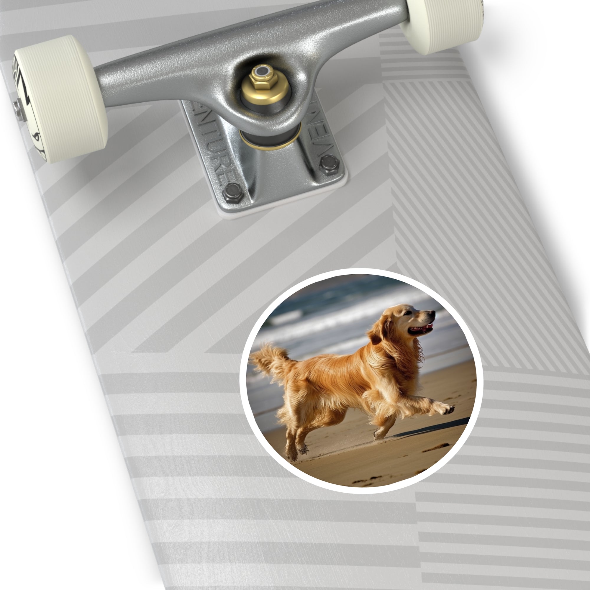Golden Retriever Running Sticker, Dog Art, Beach Scene, Happy Design