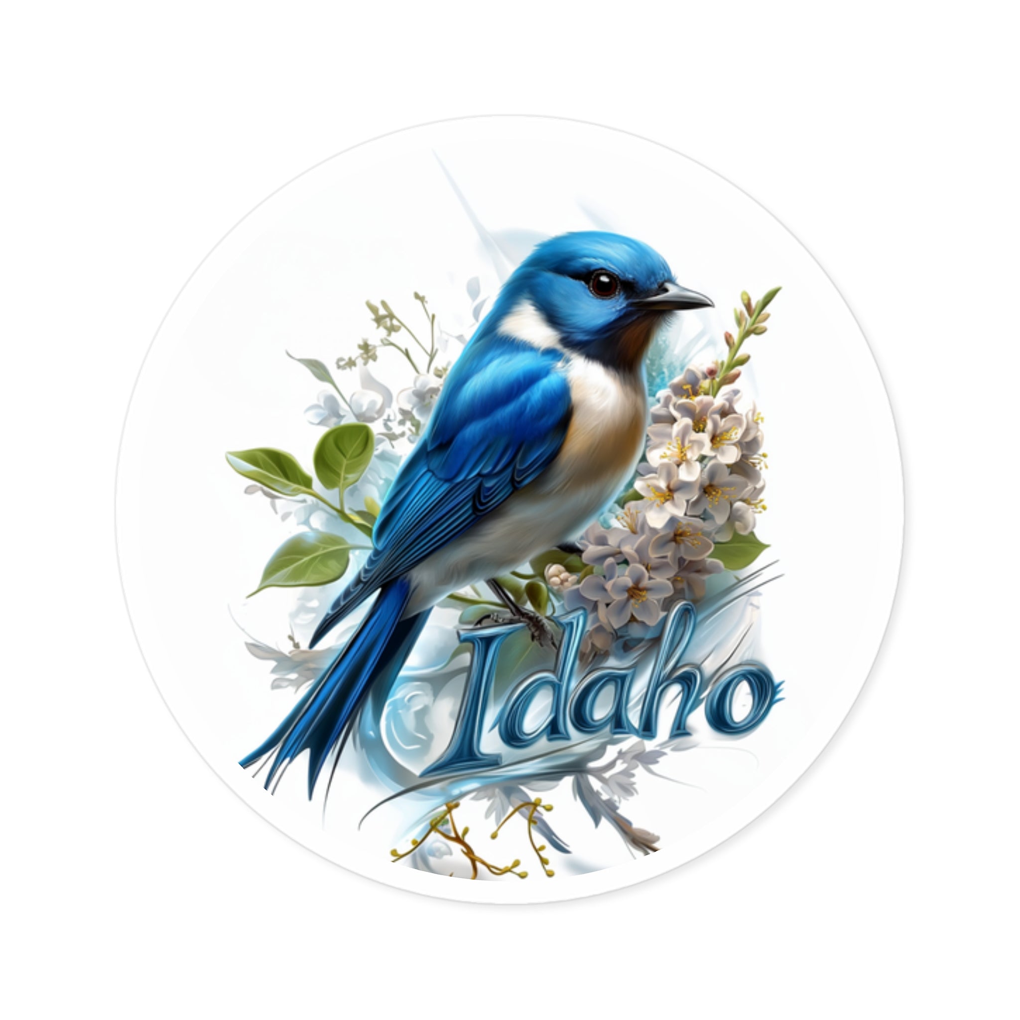 Idaho Bluebird Sticker, State Bird and Flower Art, Syringa Design, Nature Scene