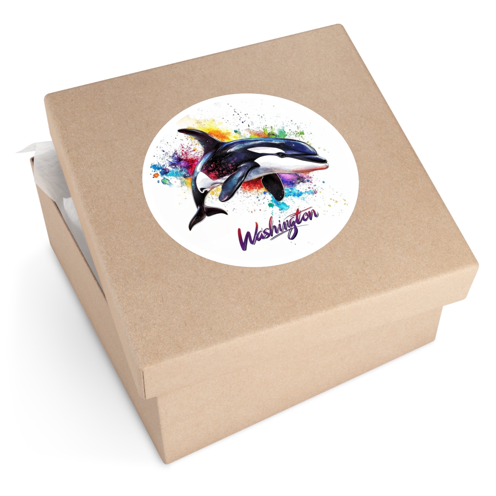 Washington Orca, Color Splash Sticker, Laptop or Journal, State Wildlife Art