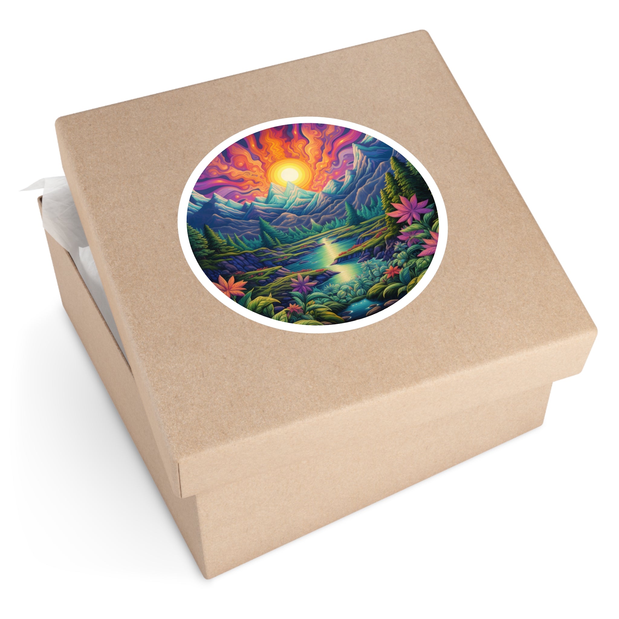 Cannabis Plants in Mountain Forest, Scenic Nature Sticker, Outdoor Art, Green Design