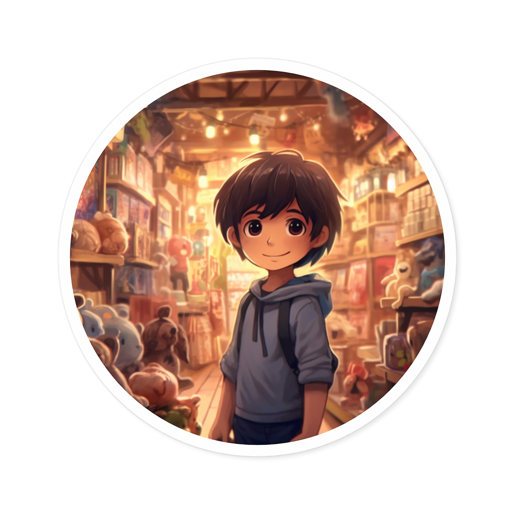 Kid in Toy Store, Fun Art Sticker, Playful Decor, Creative Gift