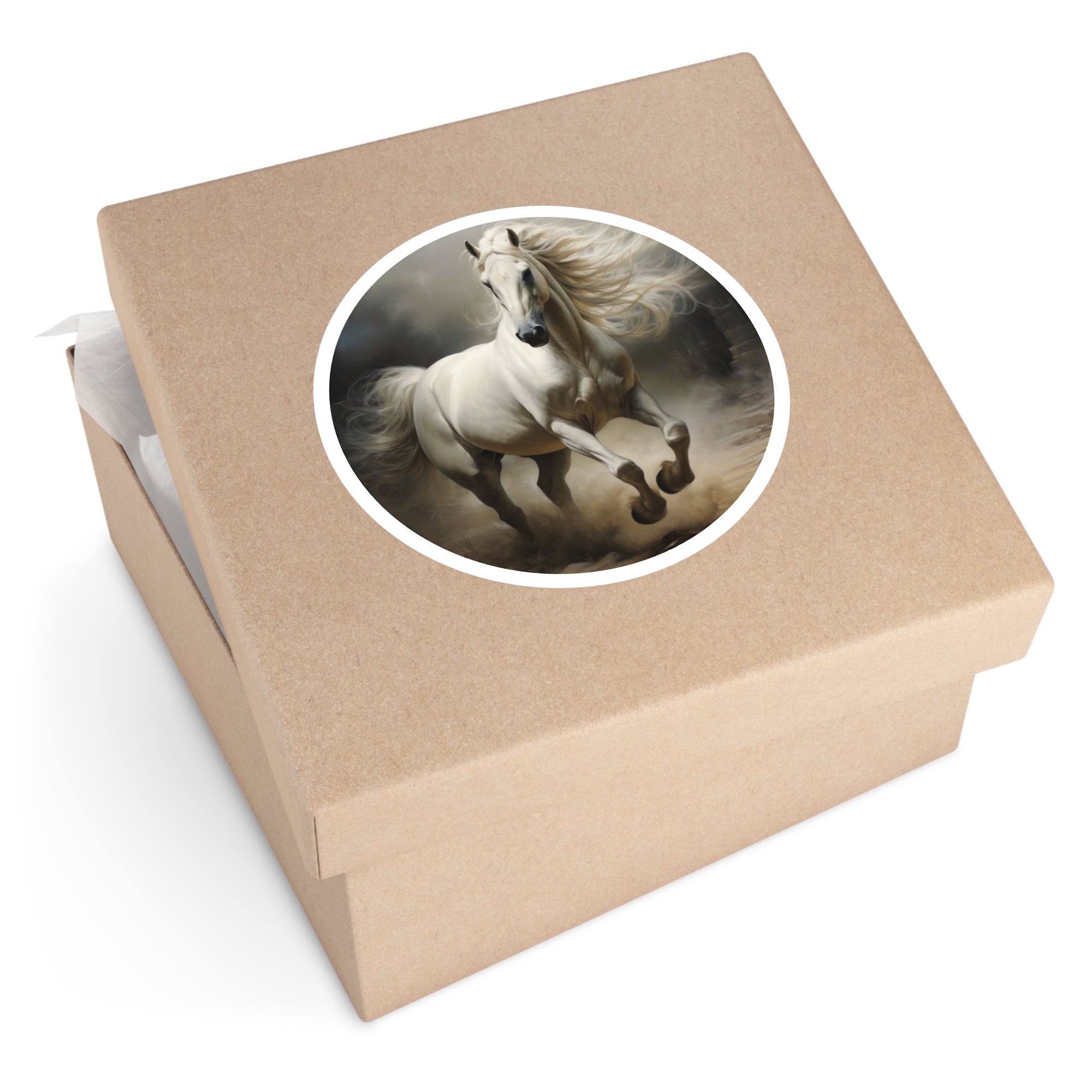 White Horse Running, Realistic Animal Sticker, Elegant Design, Nature Art