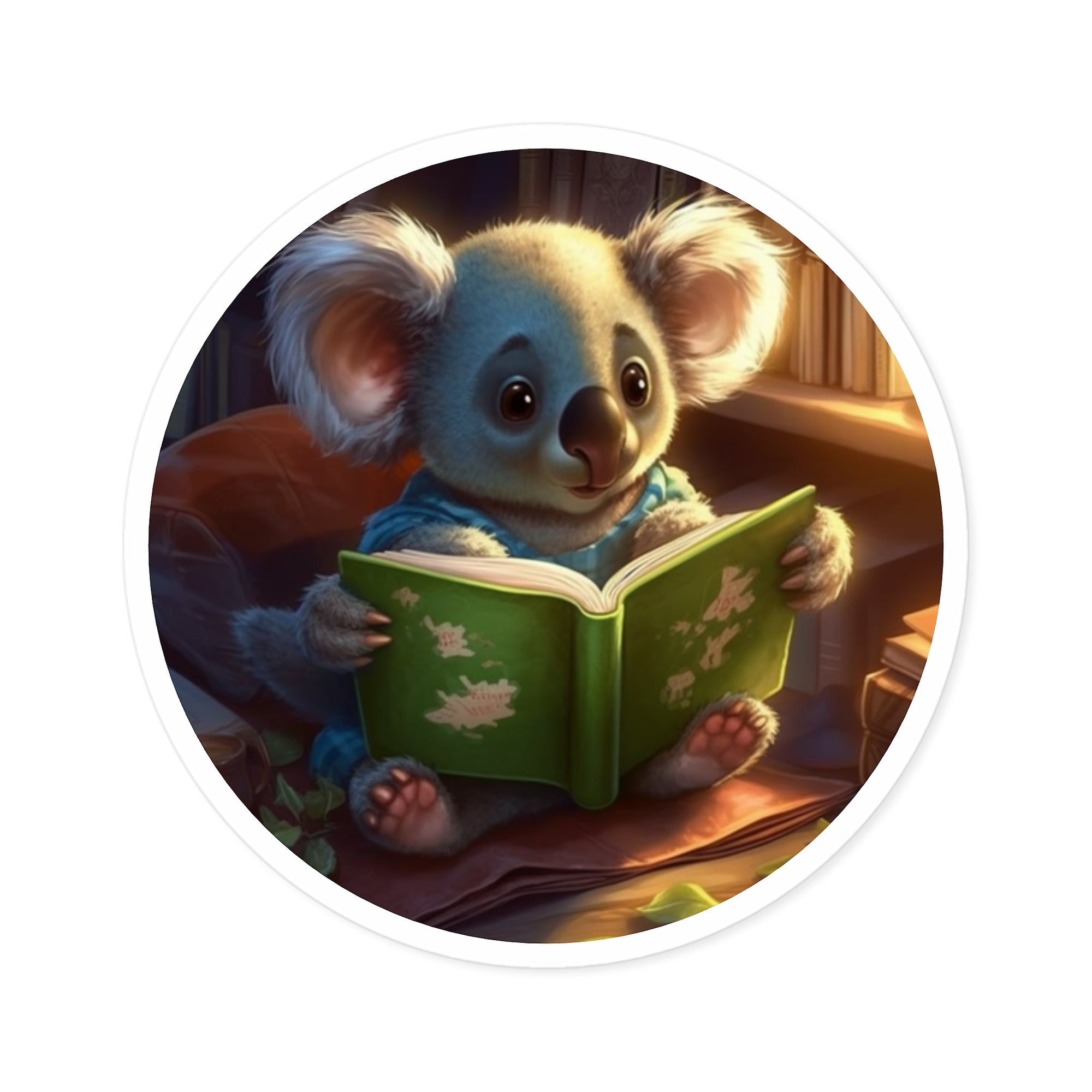 Reading Koala, Cozy Sticker, Whimsical Book Art, Cute Design