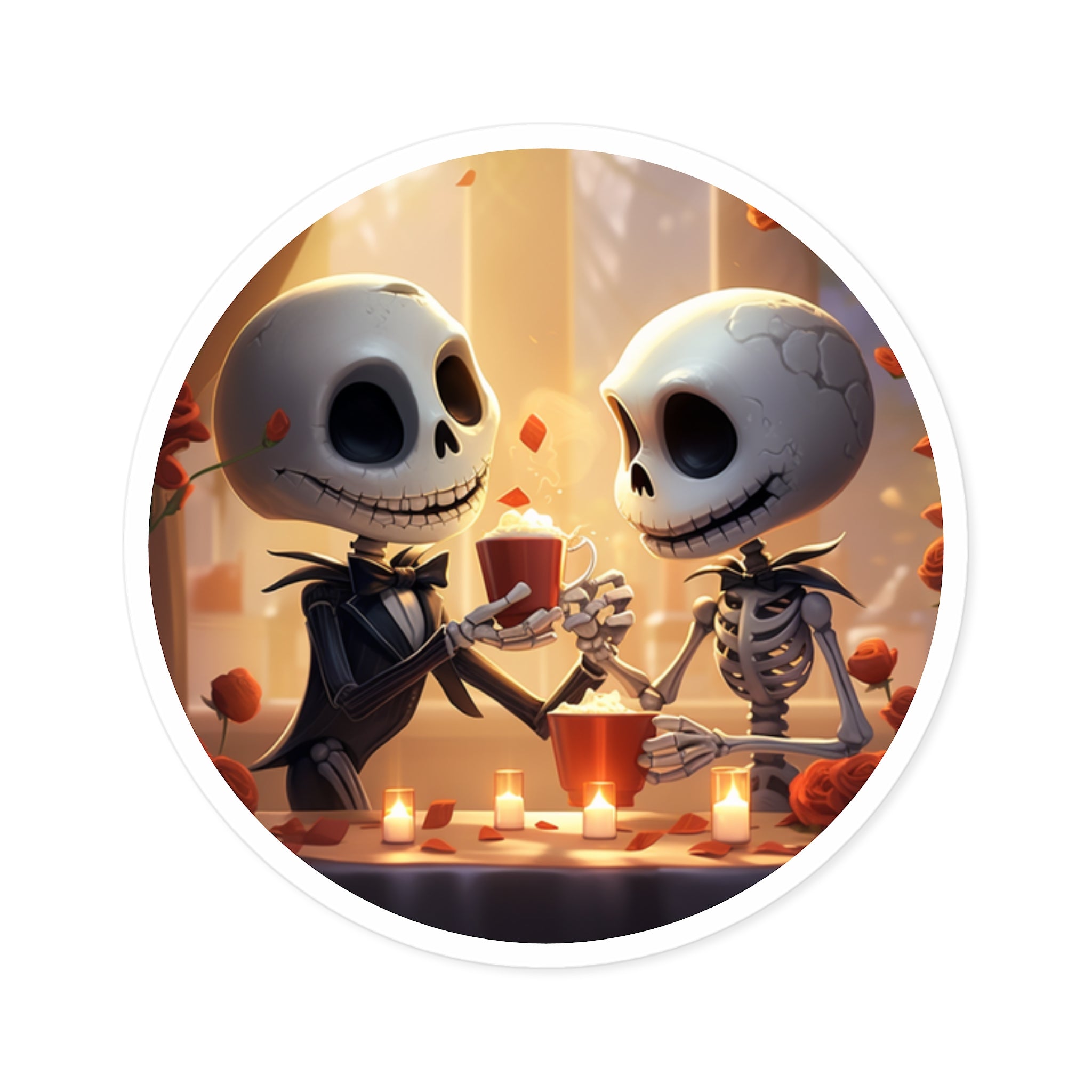 Skeleton Couple Sticker, Cute Halloween Art, Romantic Design, Whimsical Gothic Aesthetic