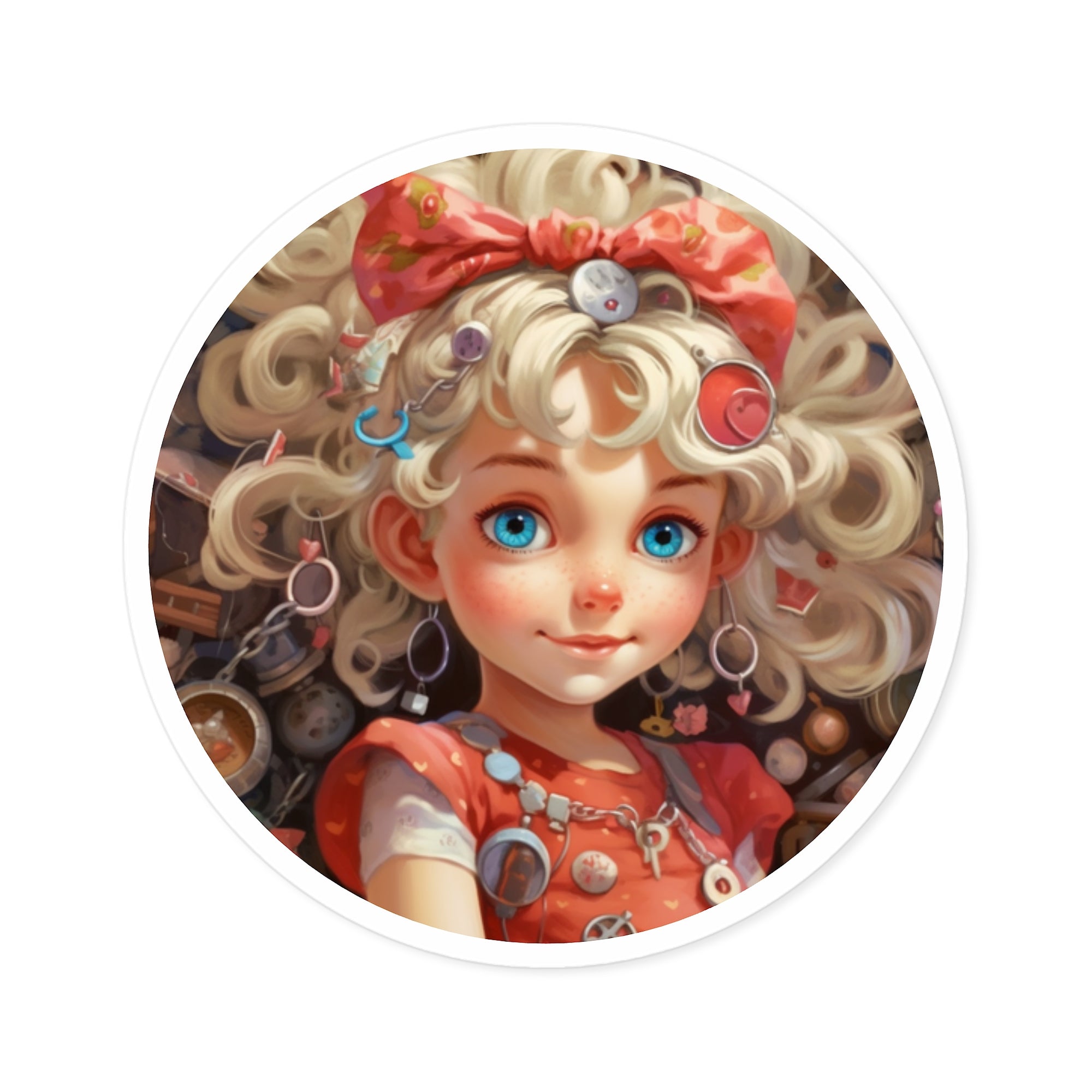 Golden Trinkets, Cute Kids Sticker, Whimsy Portrait, Sweet Style