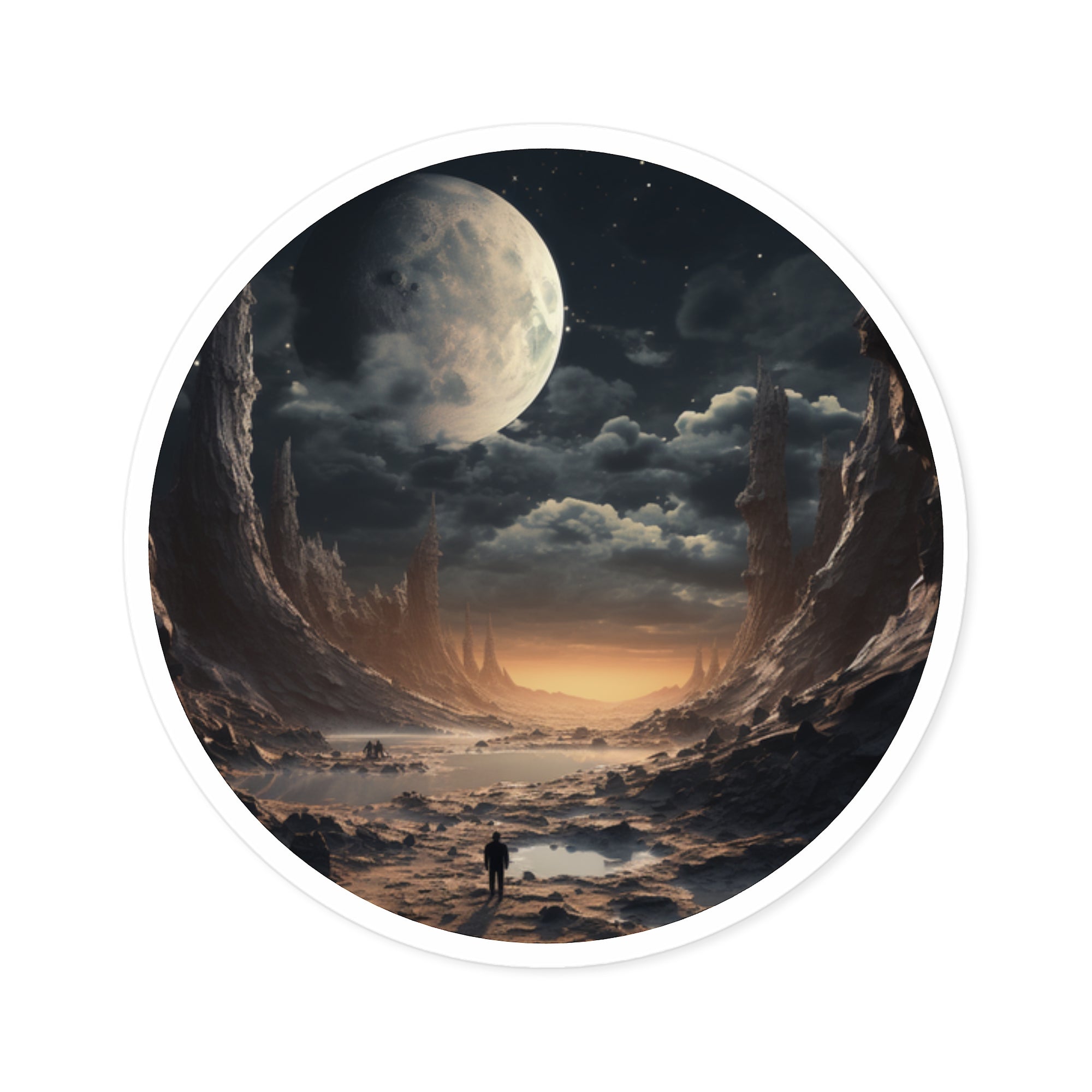 Moonlit Horizon, Night Sky Sticker, Astral Scene Decor