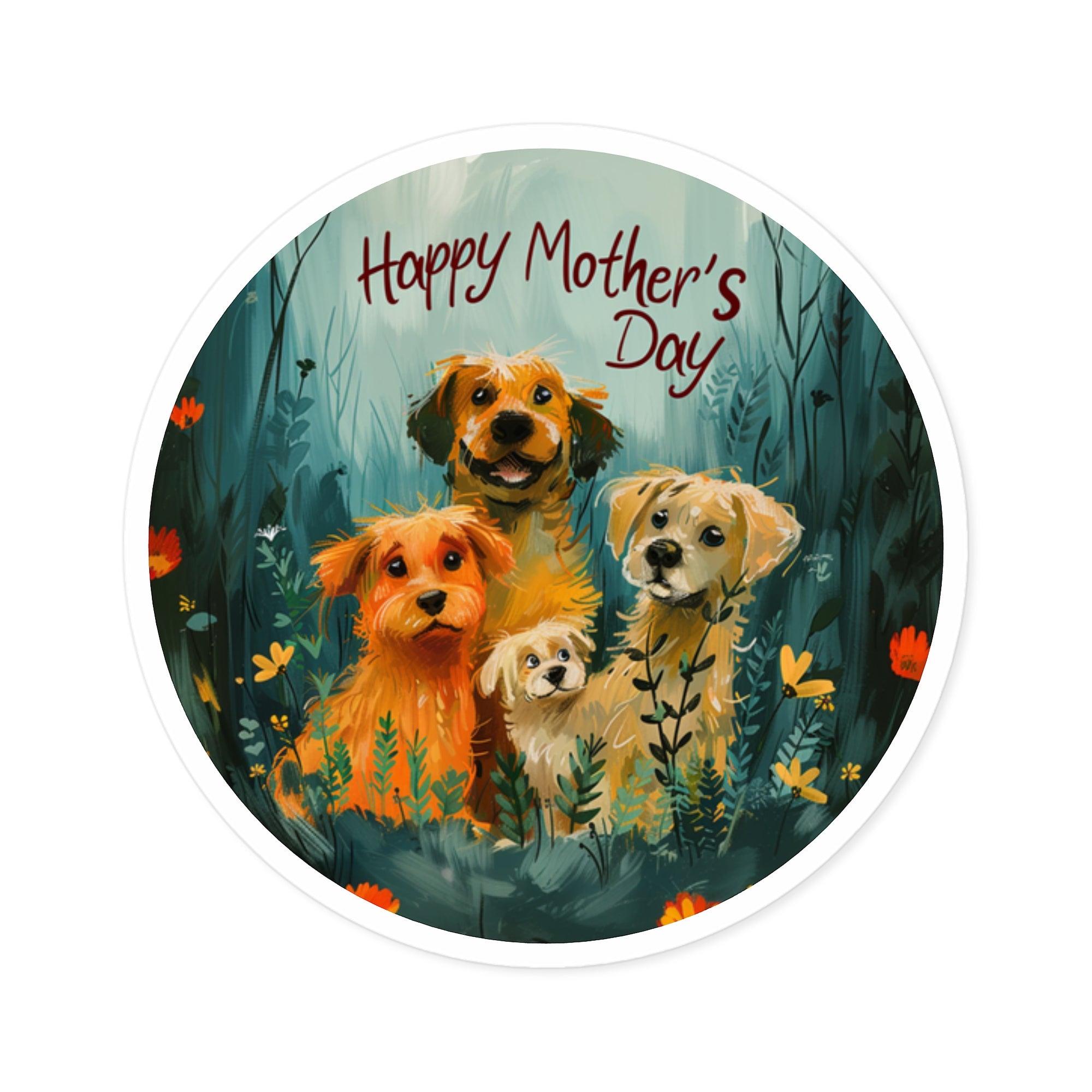 Happy Mother’s Day Sticker, Dog Family Art, Nature Design, Pet Lover Gift
